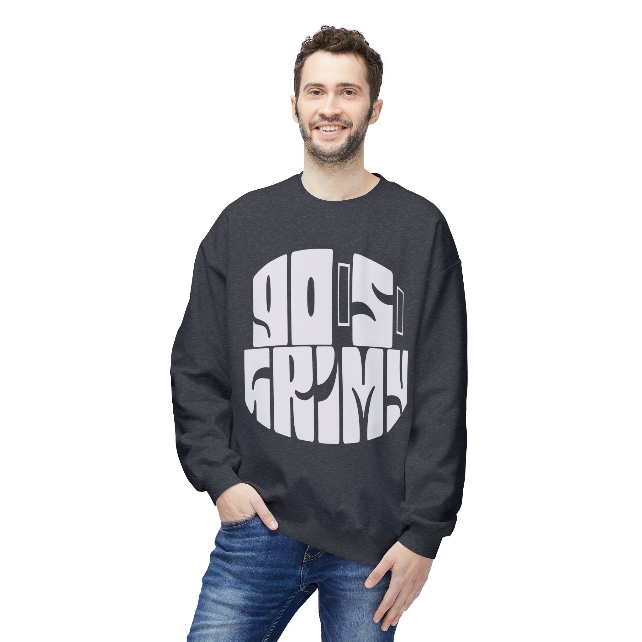90s Grime Crewneck Sweatshirt — Retro Distorted Logo Pullover