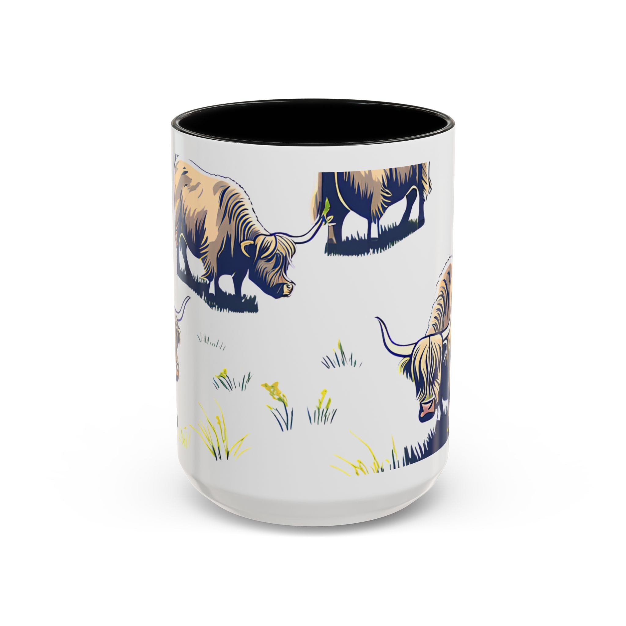 Highland Cow Accent Coffee Mug – Cute Scottish Cattle Pattern, 11/15oz