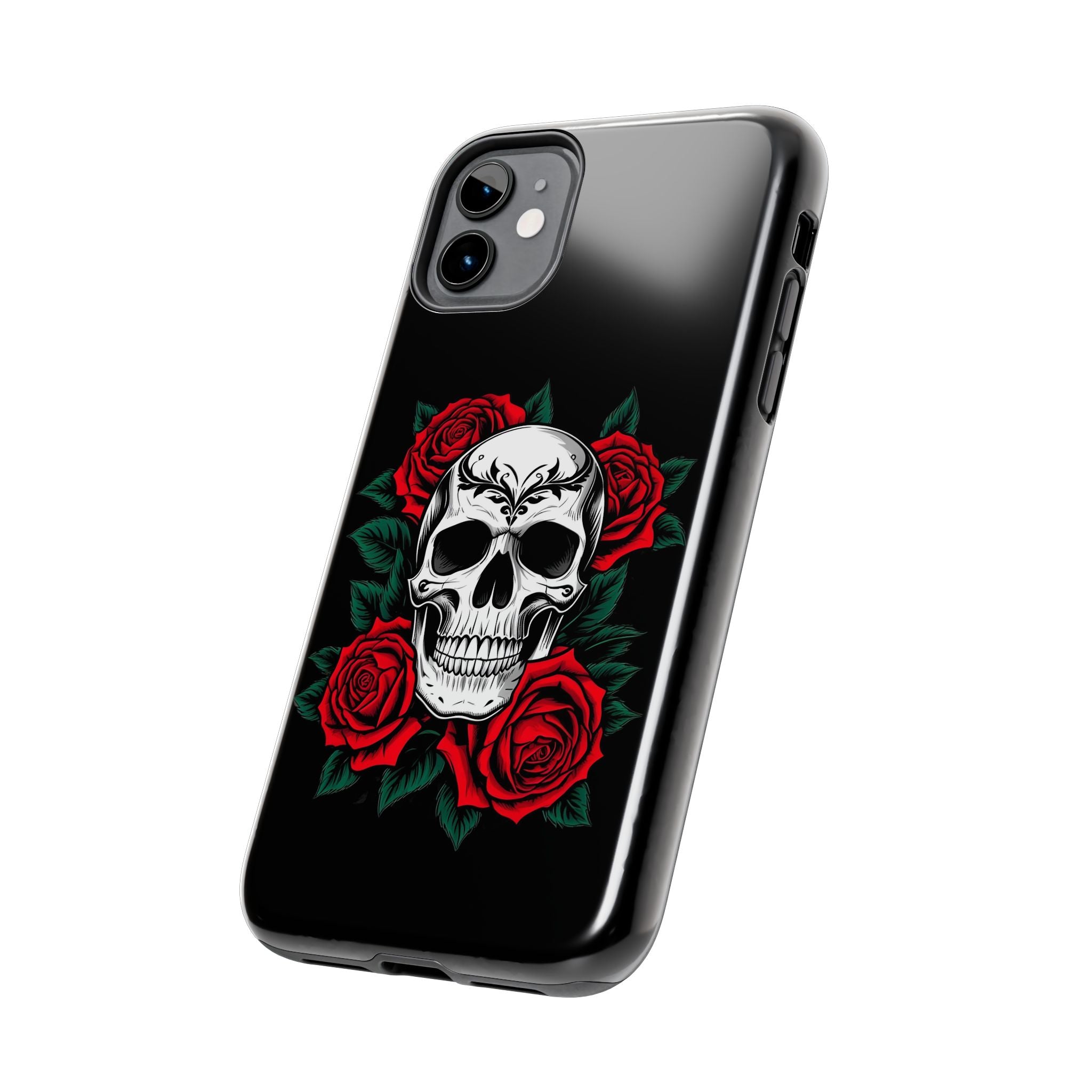 Skull and Roses Tough Phone Case — Durable Protective iPhone Cover with Vibrant Wing Design