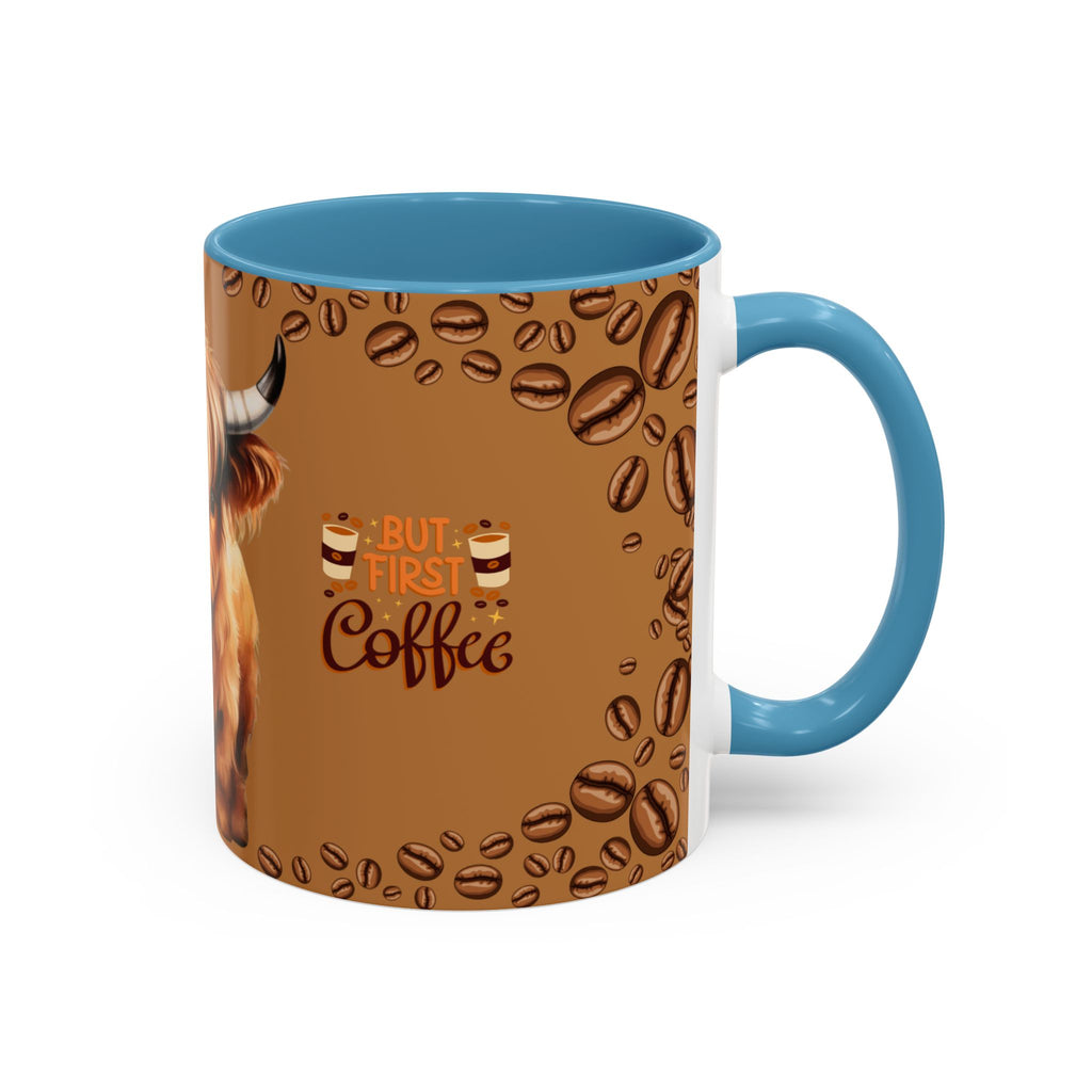 Highland Cow Coffee Mug — 'But First Coffee' Highland Cow Accent Mug (11/15oz)