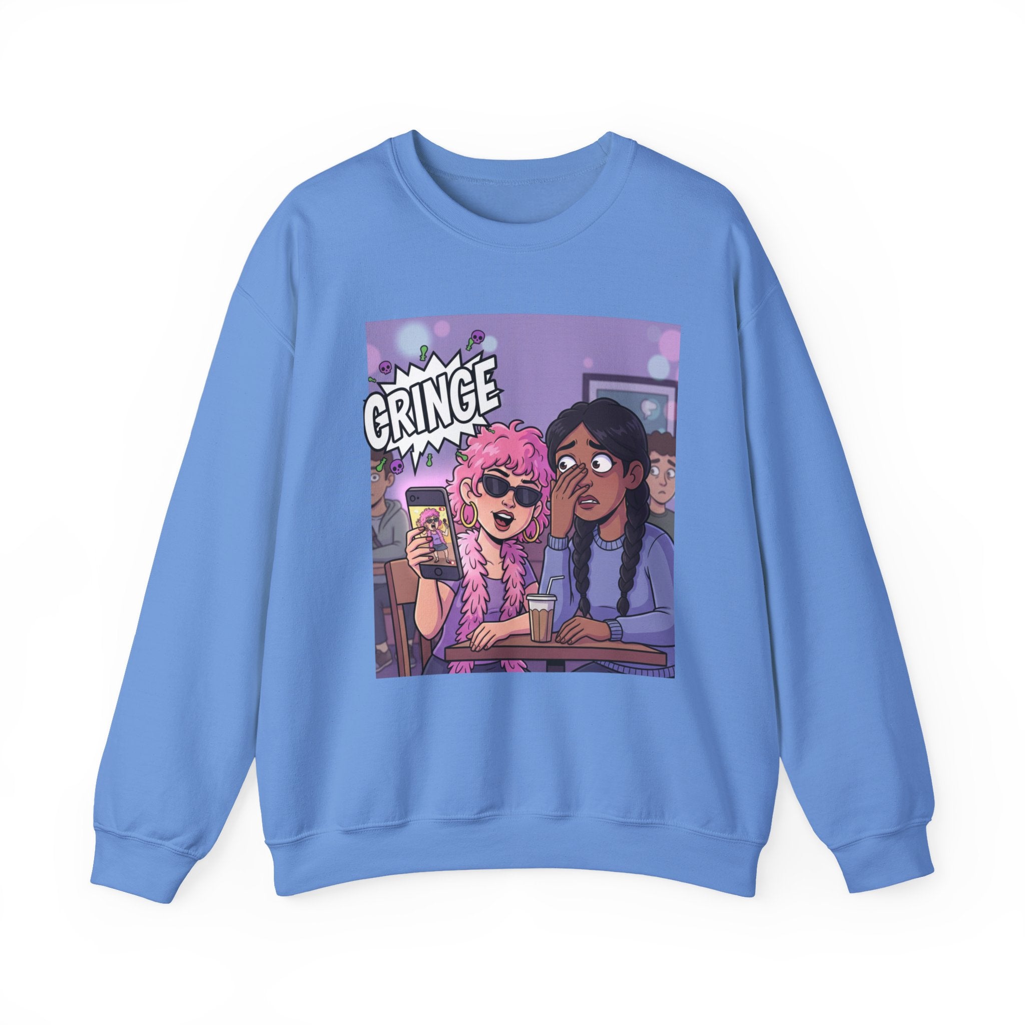 Cringe Friends Illustration Sweatshirt | Cartoon Cafe Scene