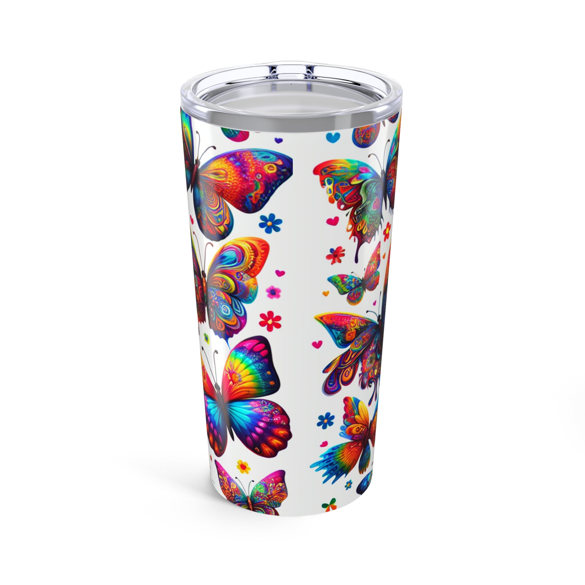 Colorful Butterfly Tumbler | 20oz Travel Mug | Boho Gift | Peace & Love Design | Floral Travel Mug | Summer Drinkware