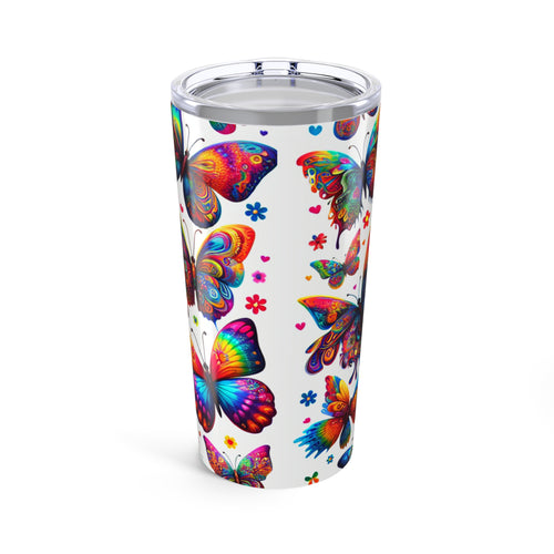 Colorful Butterfly Tumbler | 20oz Travel Mug | Boho Gift | Peace & Love Design | Floral Travel Mug | Summer Drinkware