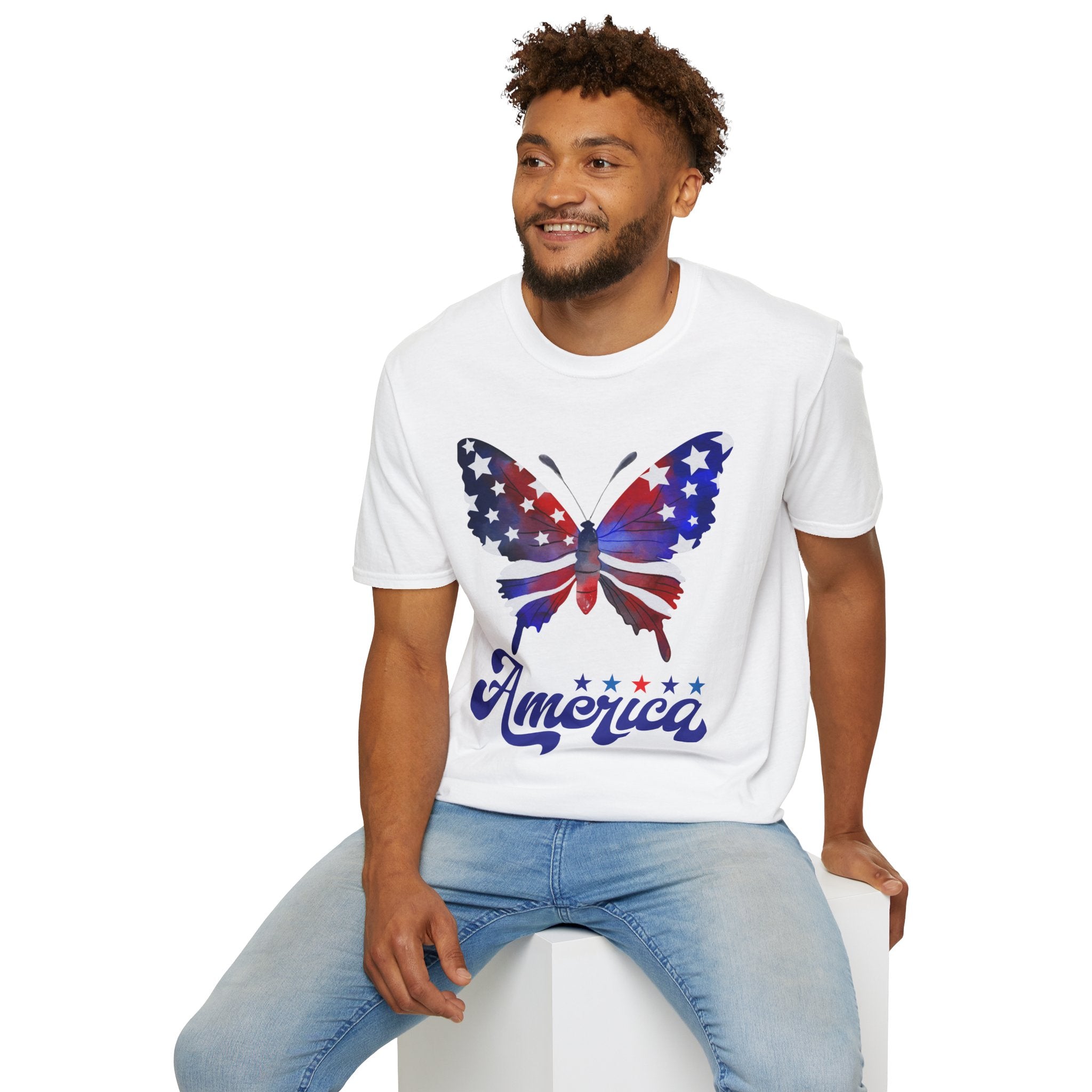 Unite Comfort and Patriotism with this Butterfly Flag Soft Style T-Shirt