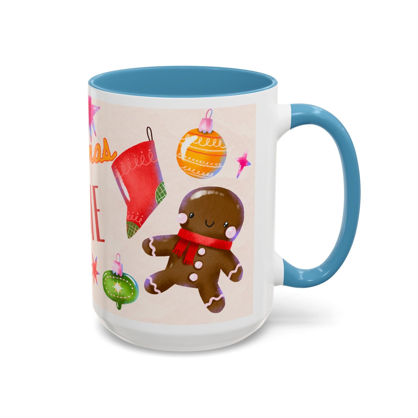 Christmas Time Accent Coffee Mug — Festive Gingerbread & Ornaments Holiday Mug (11/15 oz)