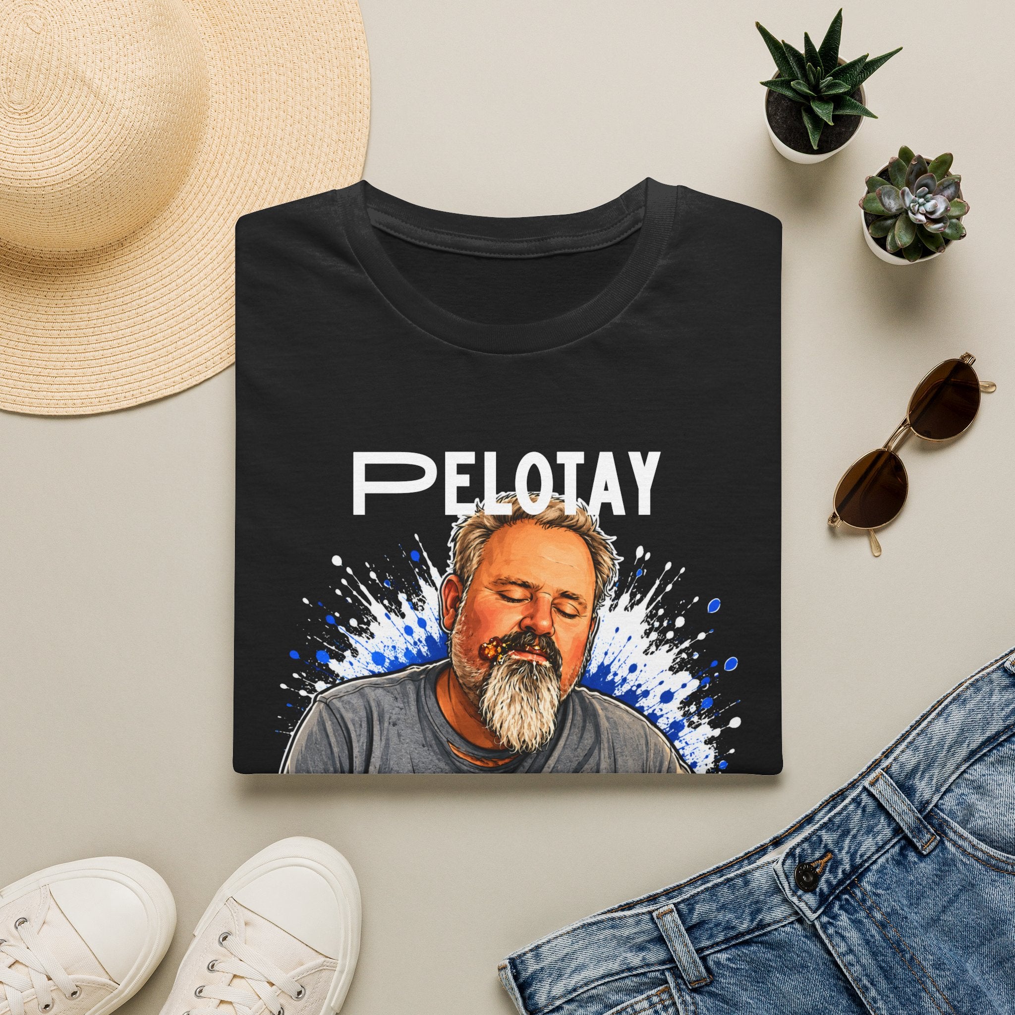 T-Shirt — Bearded Man Enjoying Mexican Elote for the First Time Illustration