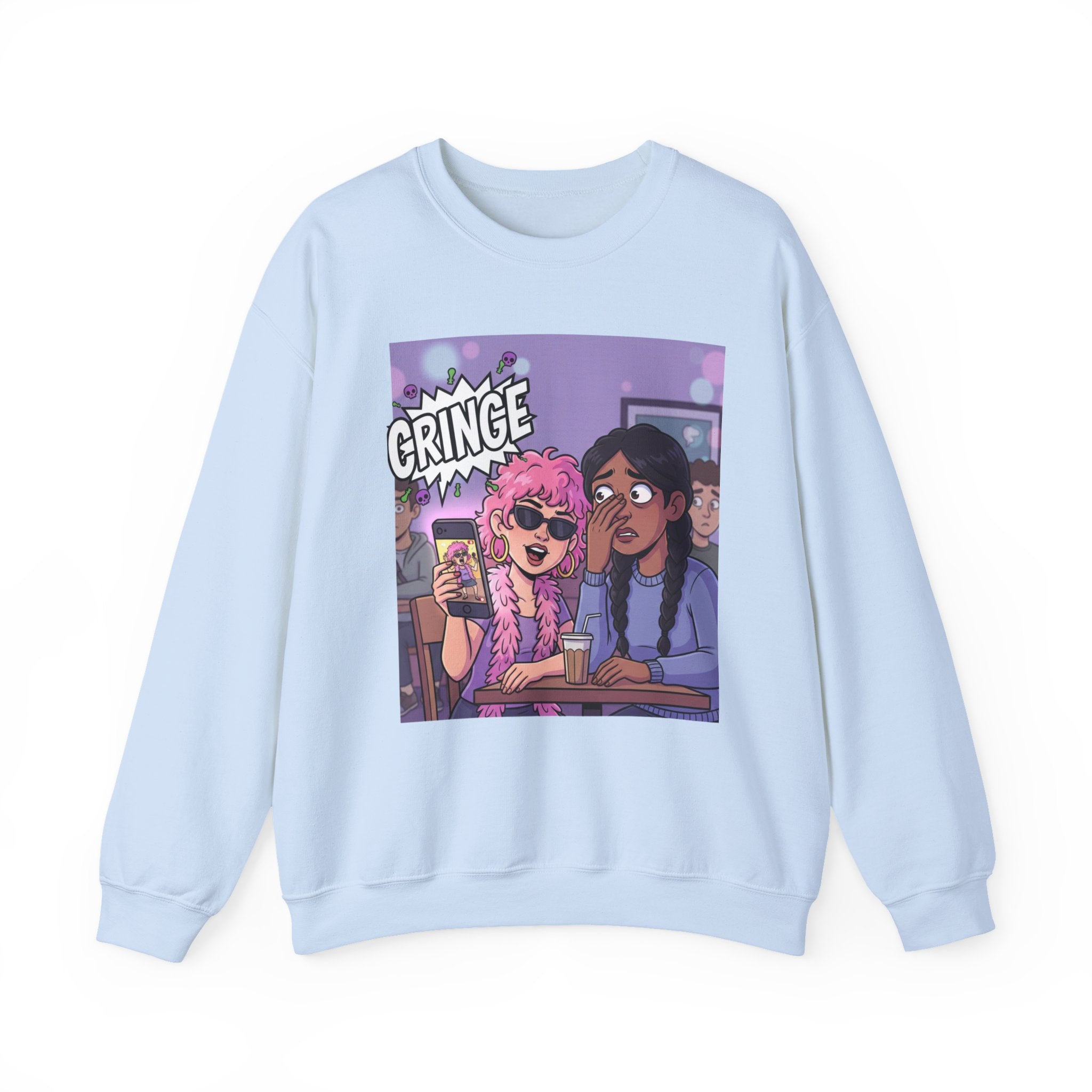 Cringe Friends Illustration Sweatshirt | Cartoon Cafe Scene