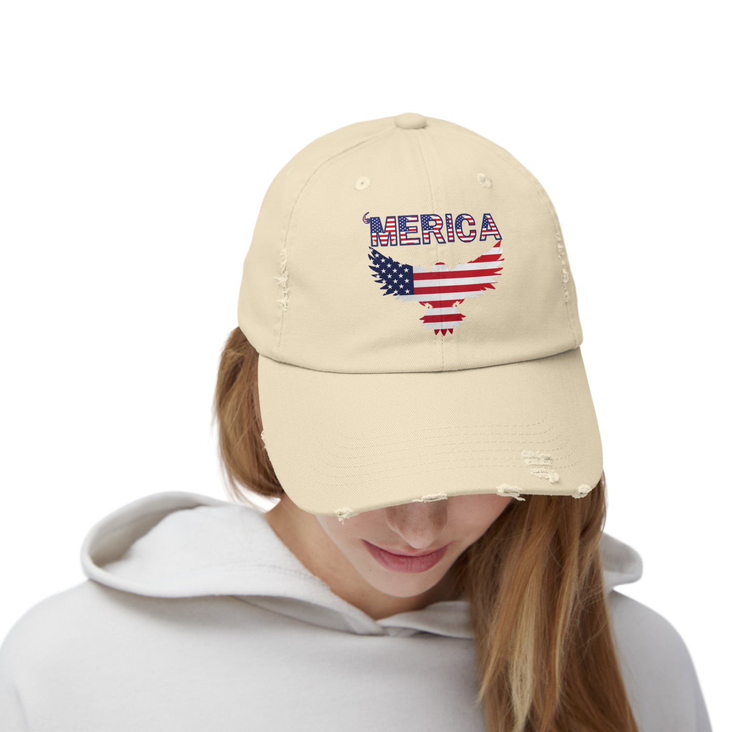 Patriotic Style "Merica" Distressed Cap: American Flag Style