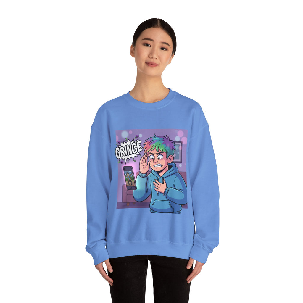 Cringe Reaction Cartoon Boy Sweatshirt | Funny Phone Call Illustration