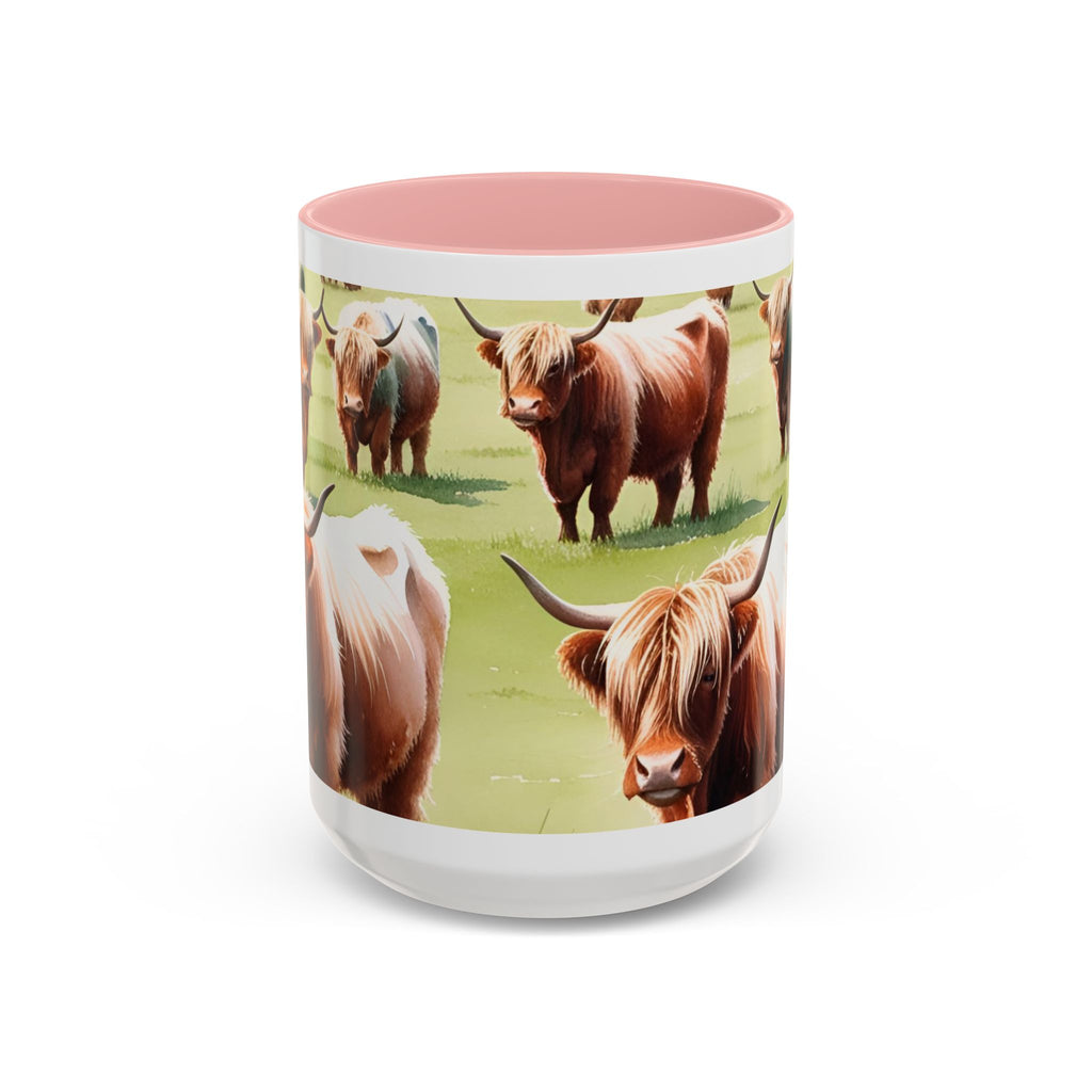 Highland Cow Accent Coffee Mug — Cute Rustic Cattle Farm Design (11/15 oz)