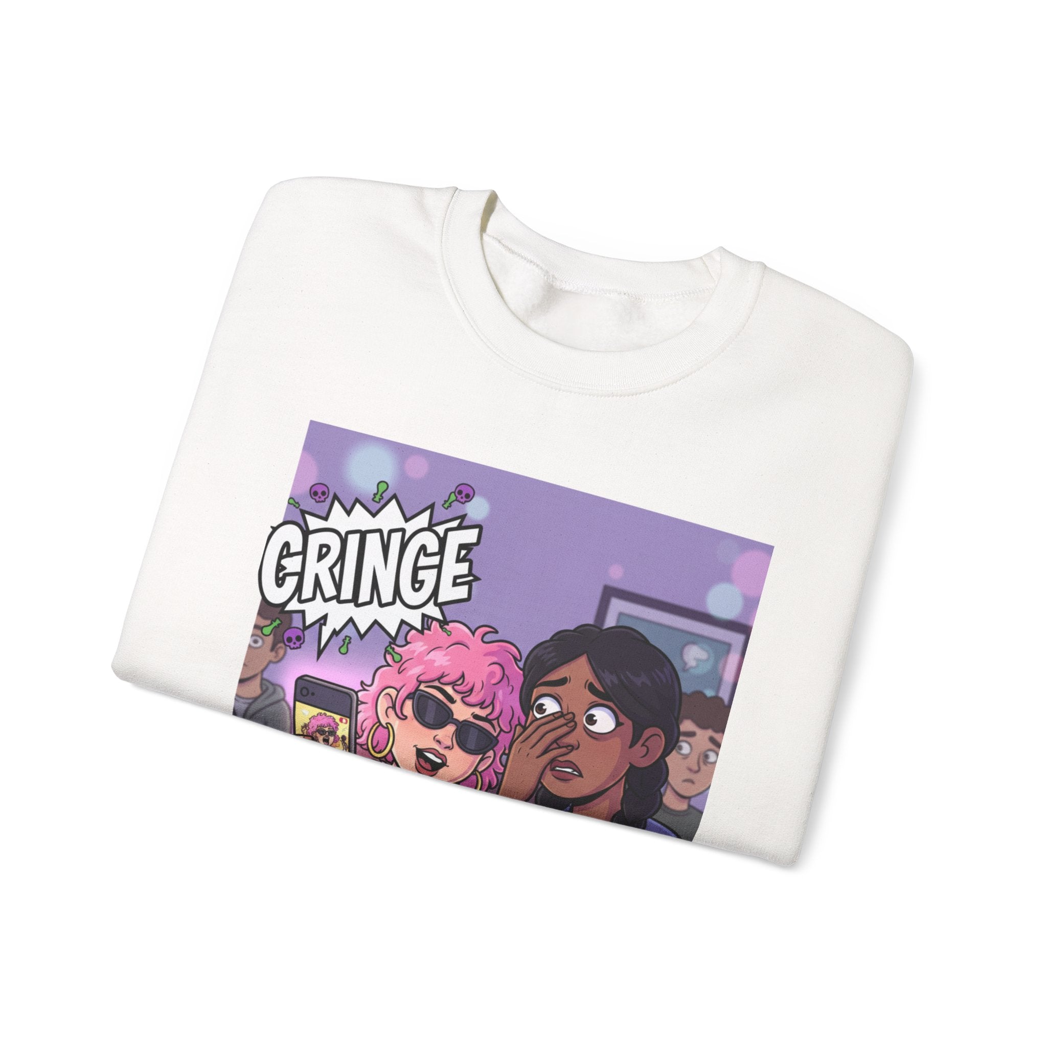 Cringe Friends Illustration Sweatshirt | Cartoon Cafe Scene