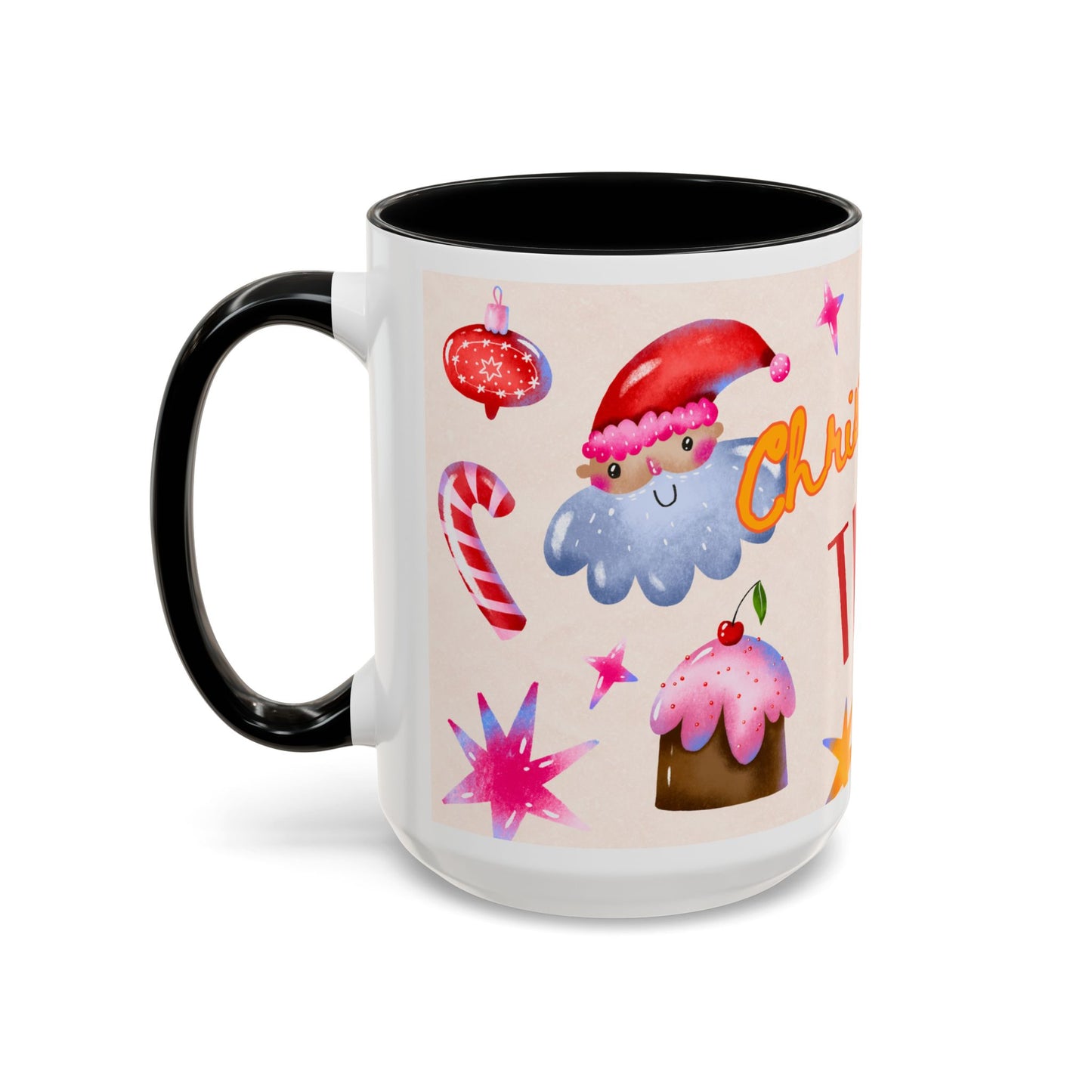 Christmas Time Accent Coffee Mug — Festive Gingerbread & Ornaments Holiday Mug (11/15 oz)