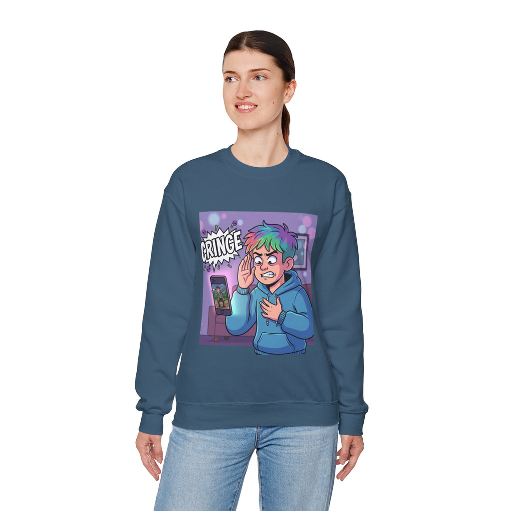 Cringe Reaction Cartoon Boy Sweatshirt | Funny Phone Call Illustration