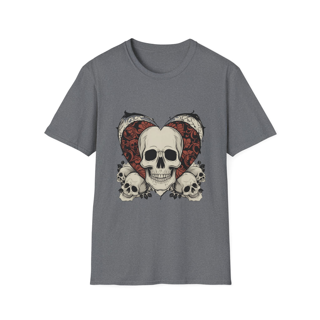 Skull Heart Graphic Tee - Edgy Unisex T-Shirt for Halloween, Gothic Style, Alternative Fashion, Gift for Her/Him