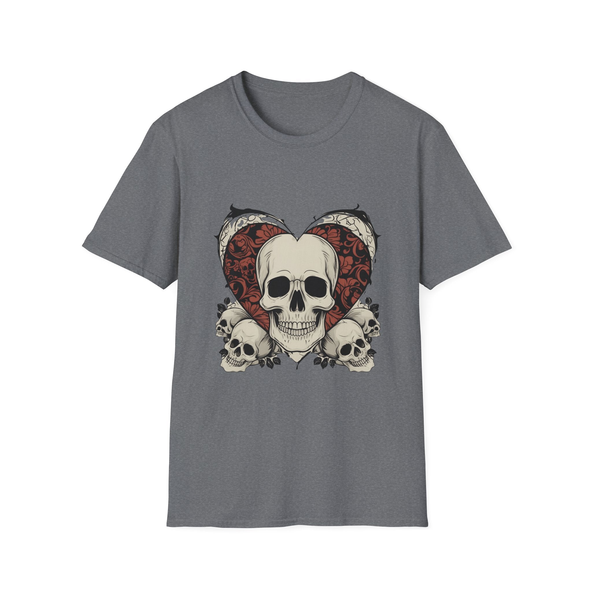 Skull Heart Graphic Tee - Edgy Unisex T-Shirt for Halloween, Gothic Style, Alternative Fashion, Gift for Her/Him