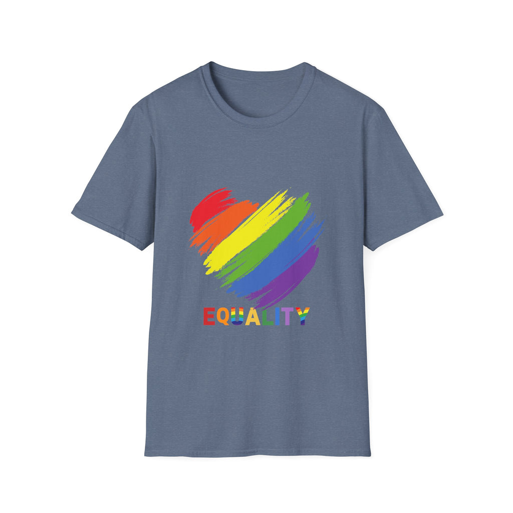 Unisex Equality Pride T-Shirt, LGBTQ+ Apparel, Rainbow Heart Tee, Gift for Allies, Softstyle Anniversary Shirt