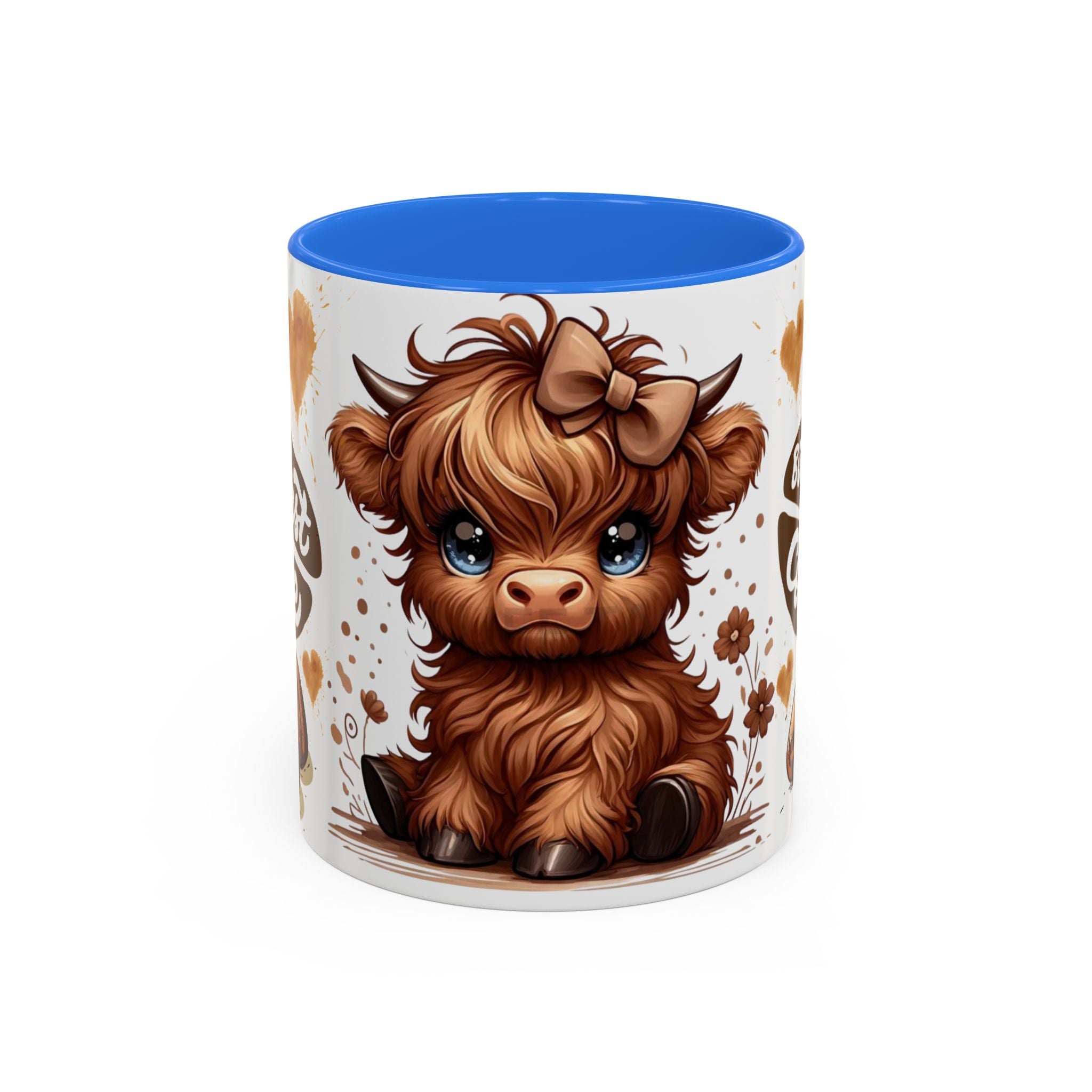 Cute Highland Cow Coffee Mug — "But First Coffee" Colorful Ceramic Mug (11oz/15oz)
