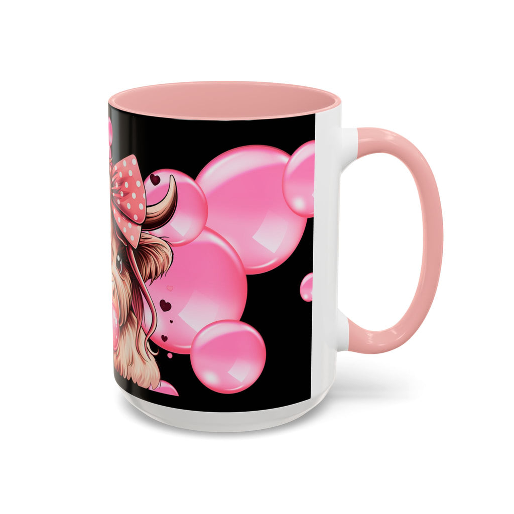 Highland Cow Bubblegum Mug  Cute Pink Bow Accent Coffee Cup (11/15oz)