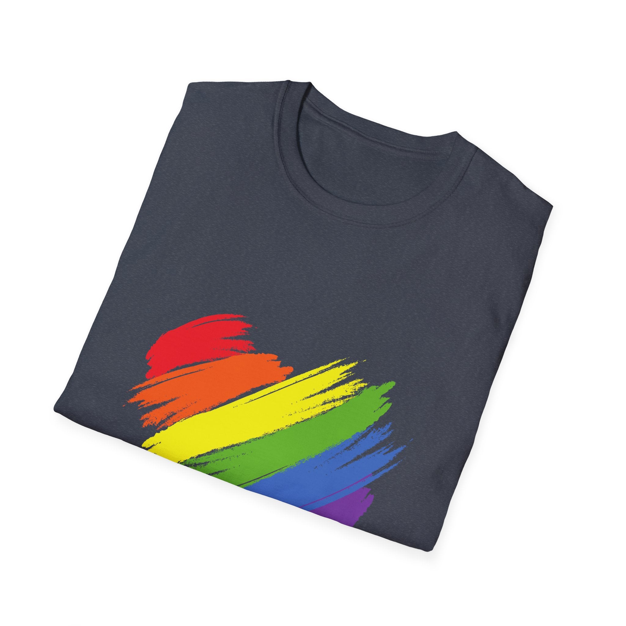 Unisex Equality Pride T-Shirt, LGBTQ+ Apparel, Rainbow Heart Tee, Gift for Allies, Softstyle Anniversary Shirt