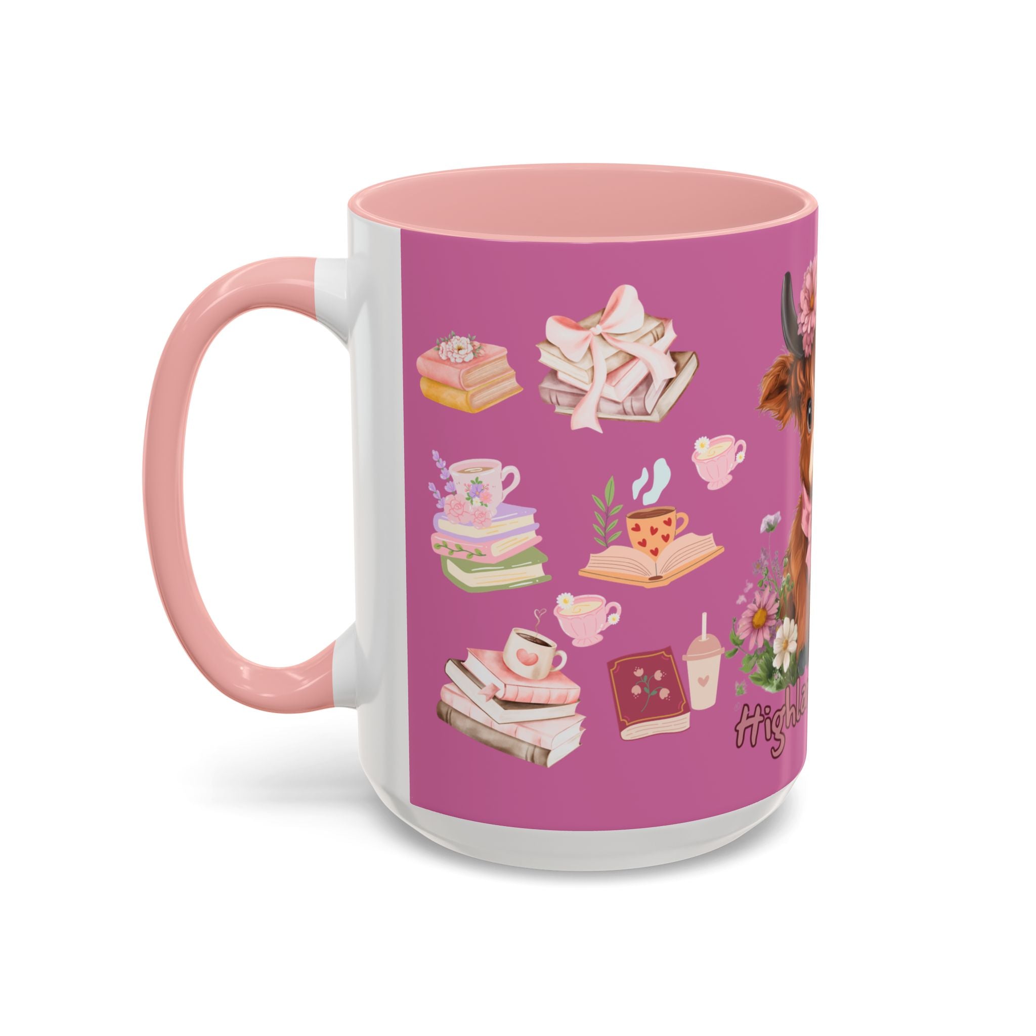Highland Cow Coffee Mug — Cute Floral Heart Cow Accent Mug (11/15oz)