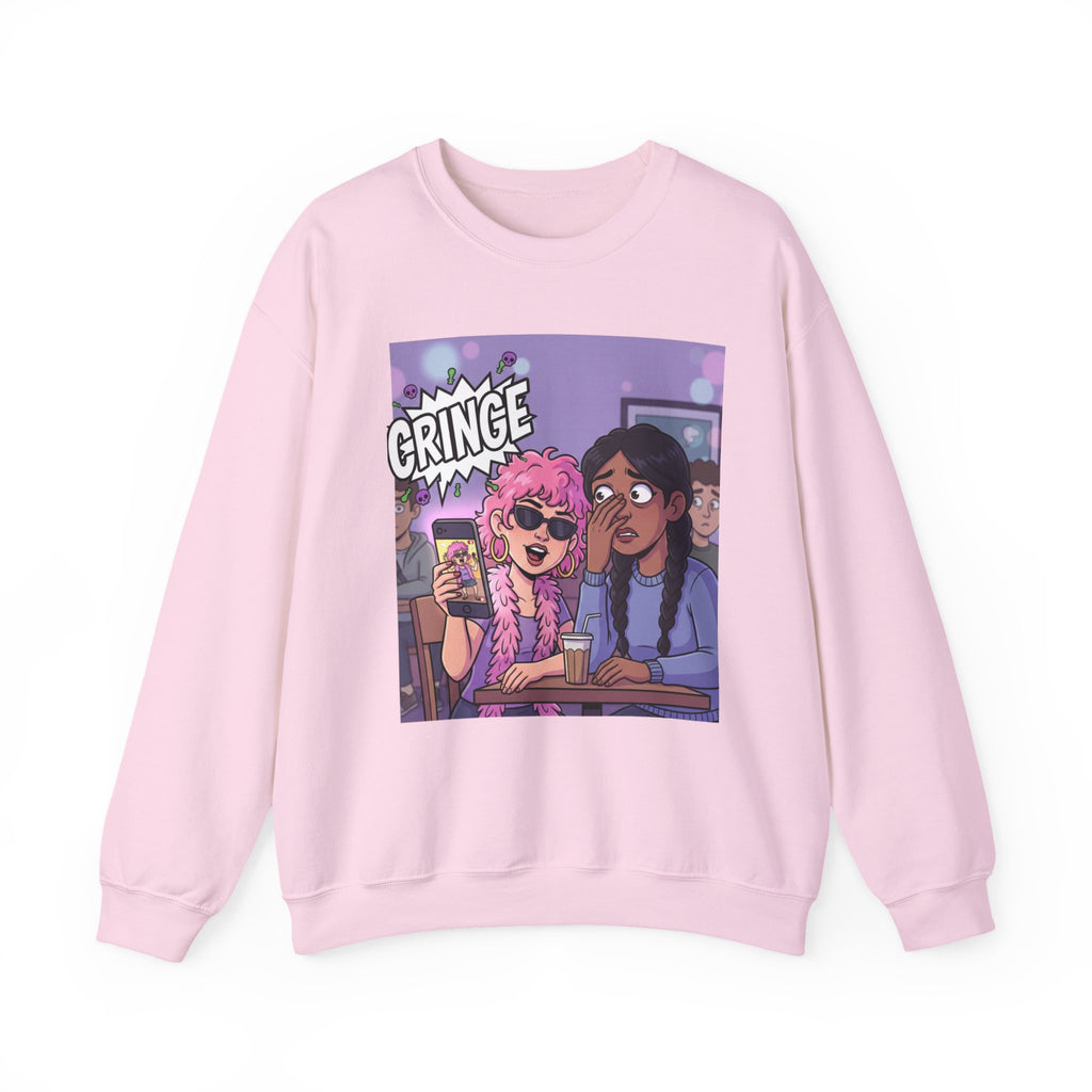 Cringe Friends Illustration Sweatshirt | Cartoon Cafe Scene