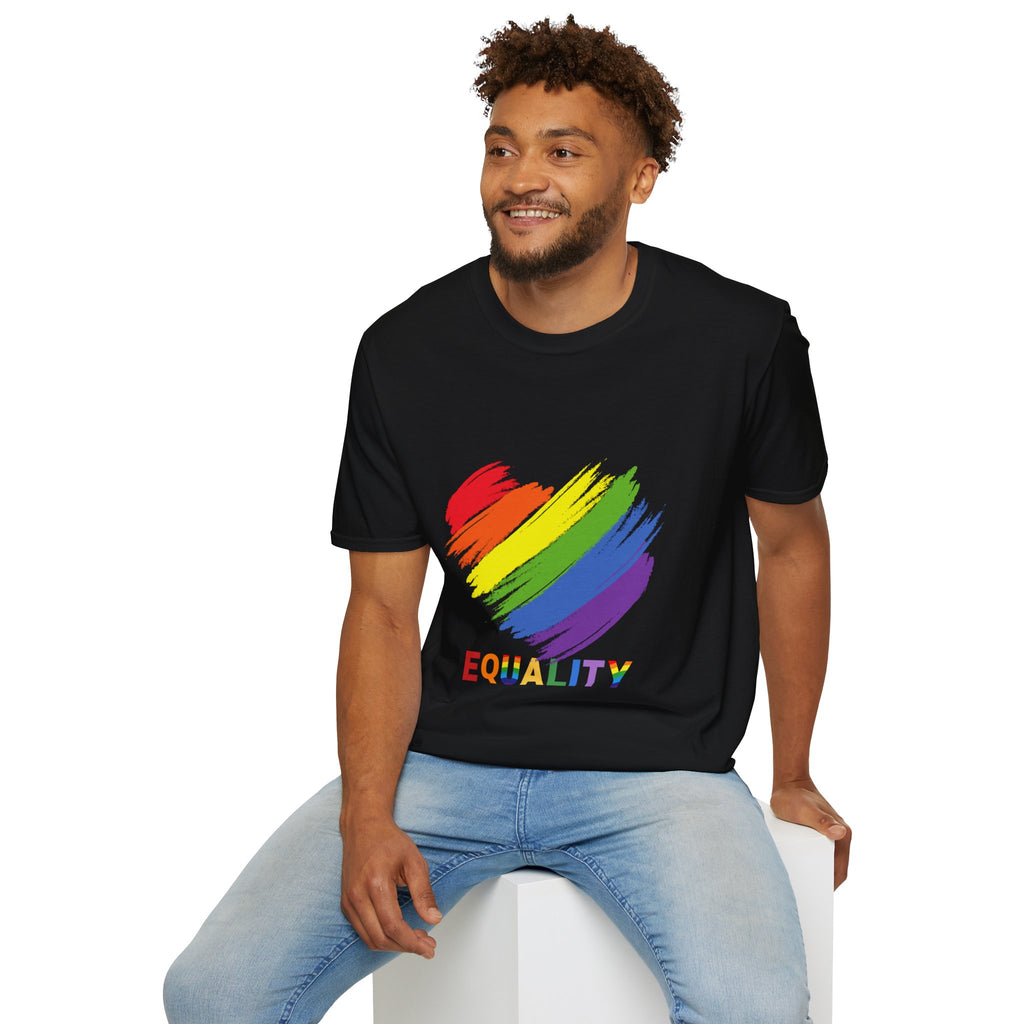 Unisex Equality Pride T-Shirt, LGBTQ+ Apparel, Rainbow Heart Tee, Gift for Allies, Softstyle Anniversary Shirt