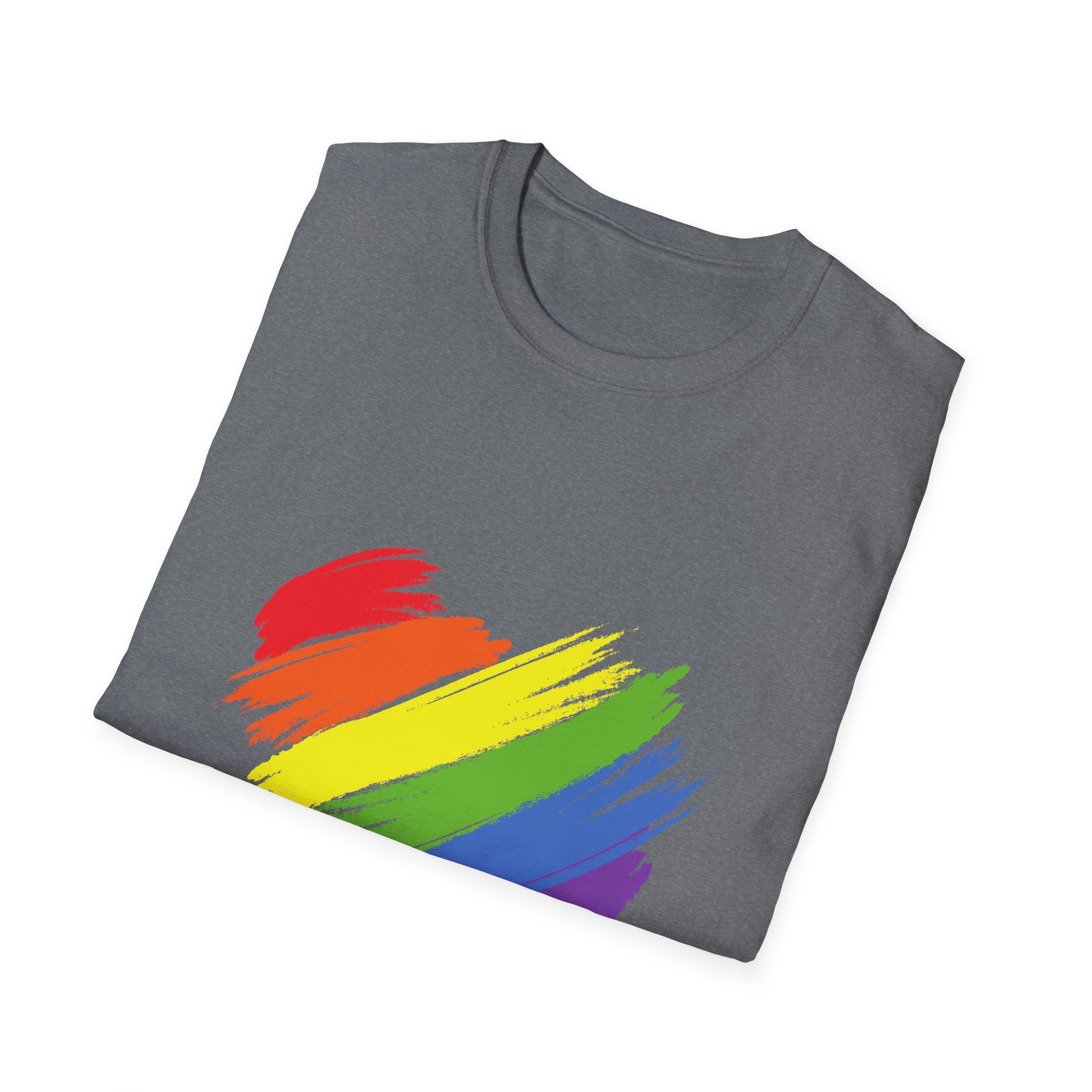 Unisex Equality Pride T-Shirt, LGBTQ+ Apparel, Rainbow Heart Tee, Gift for Allies, Softstyle Anniversary Shirt