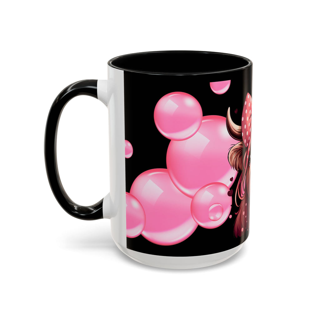 Highland Cow Bubblegum Mug  Cute Pink Bow Accent Coffee Cup (11/15oz)