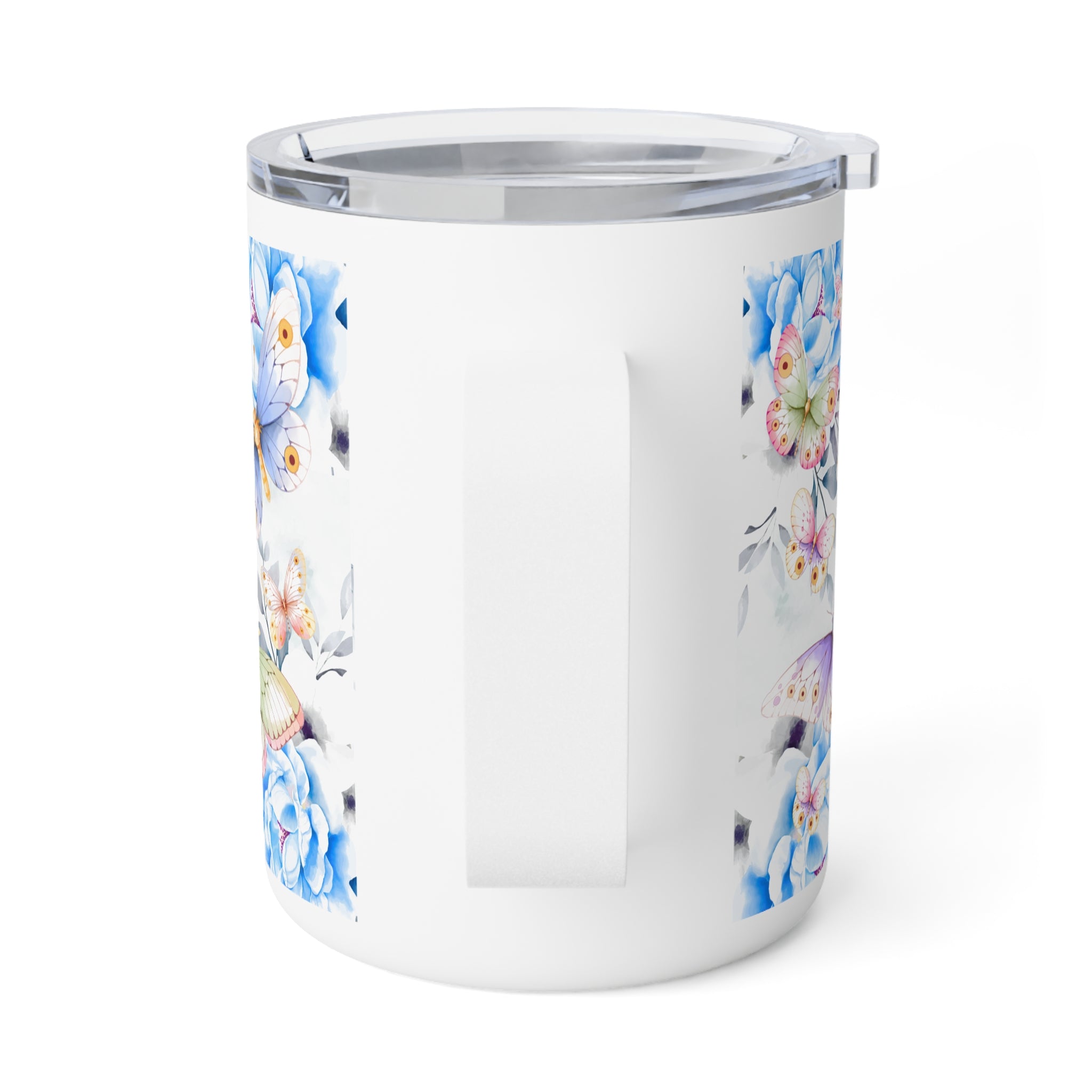 Butterfly Garden 10oz Insulated Coffee Mug — Floral Watercolor Travel Tumbler