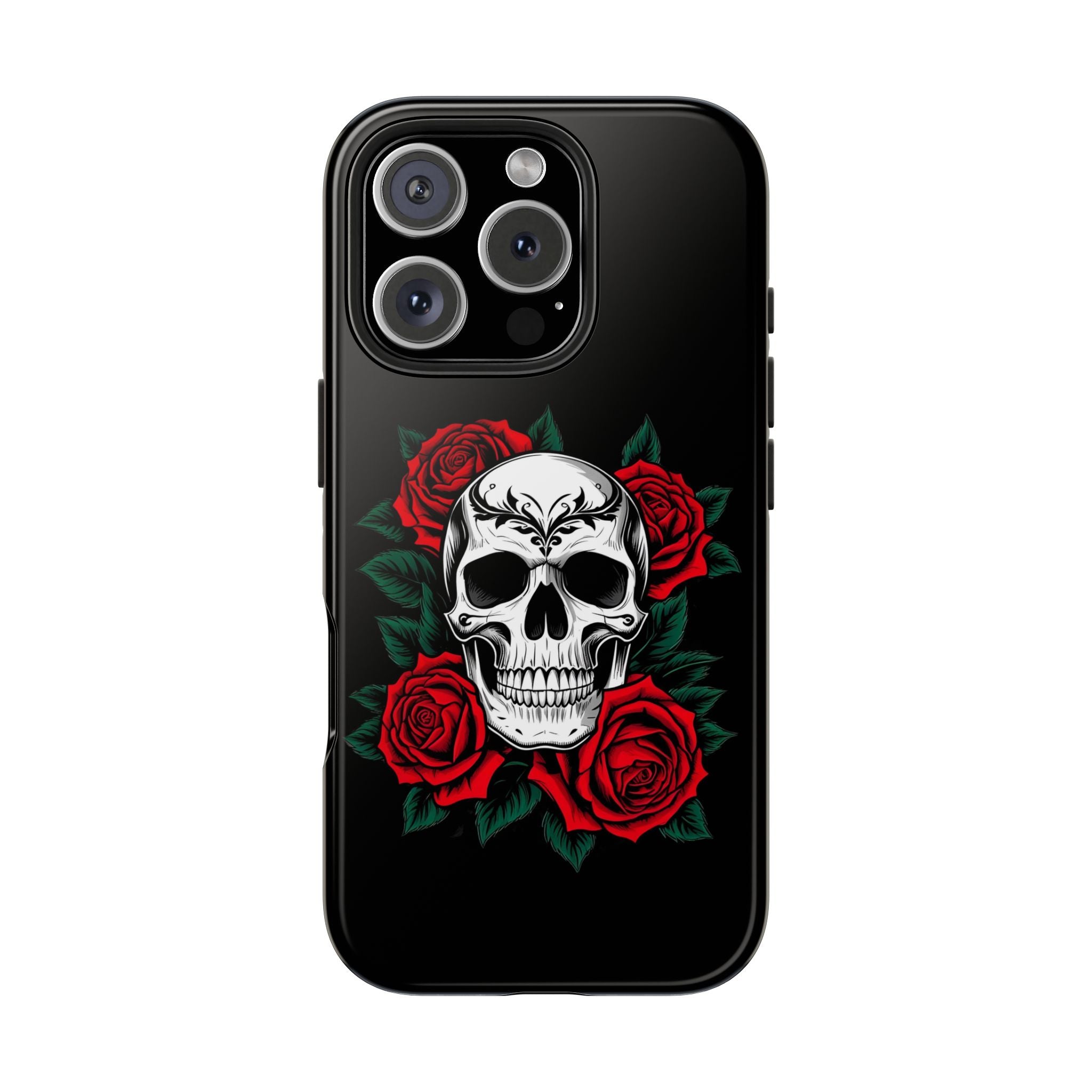 Skull and Roses Tough Phone Case — Durable Protective iPhone Cover with Vibrant Wing Design