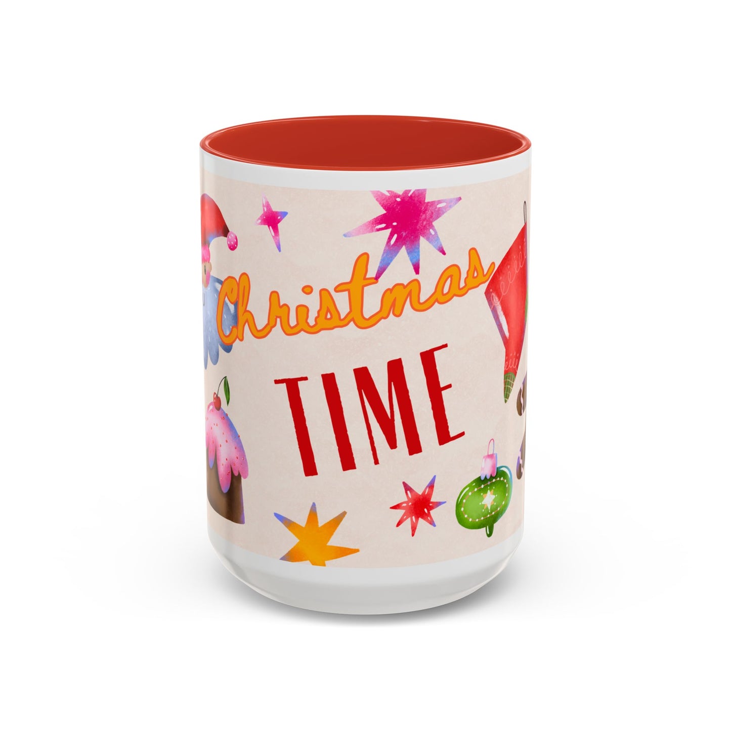Christmas Time Accent Coffee Mug — Festive Gingerbread & Ornaments Holiday Mug (11/15 oz)