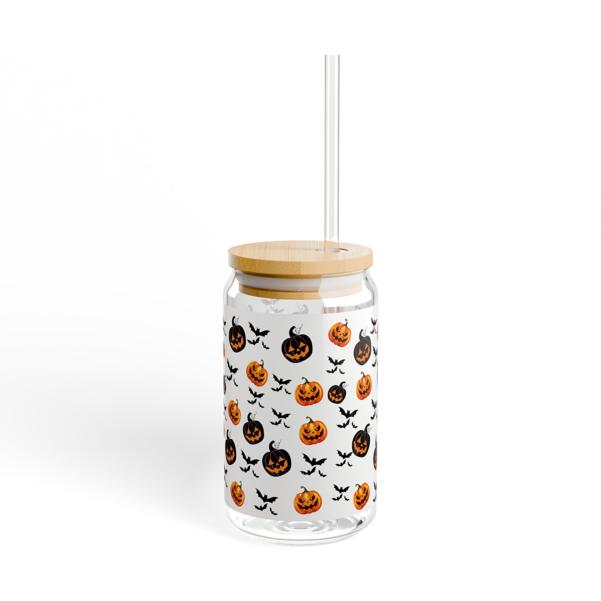 Halloween Sipper Glass, 16oz Pumpkin Design, Reusable Container, Fall Spooky Drinkware