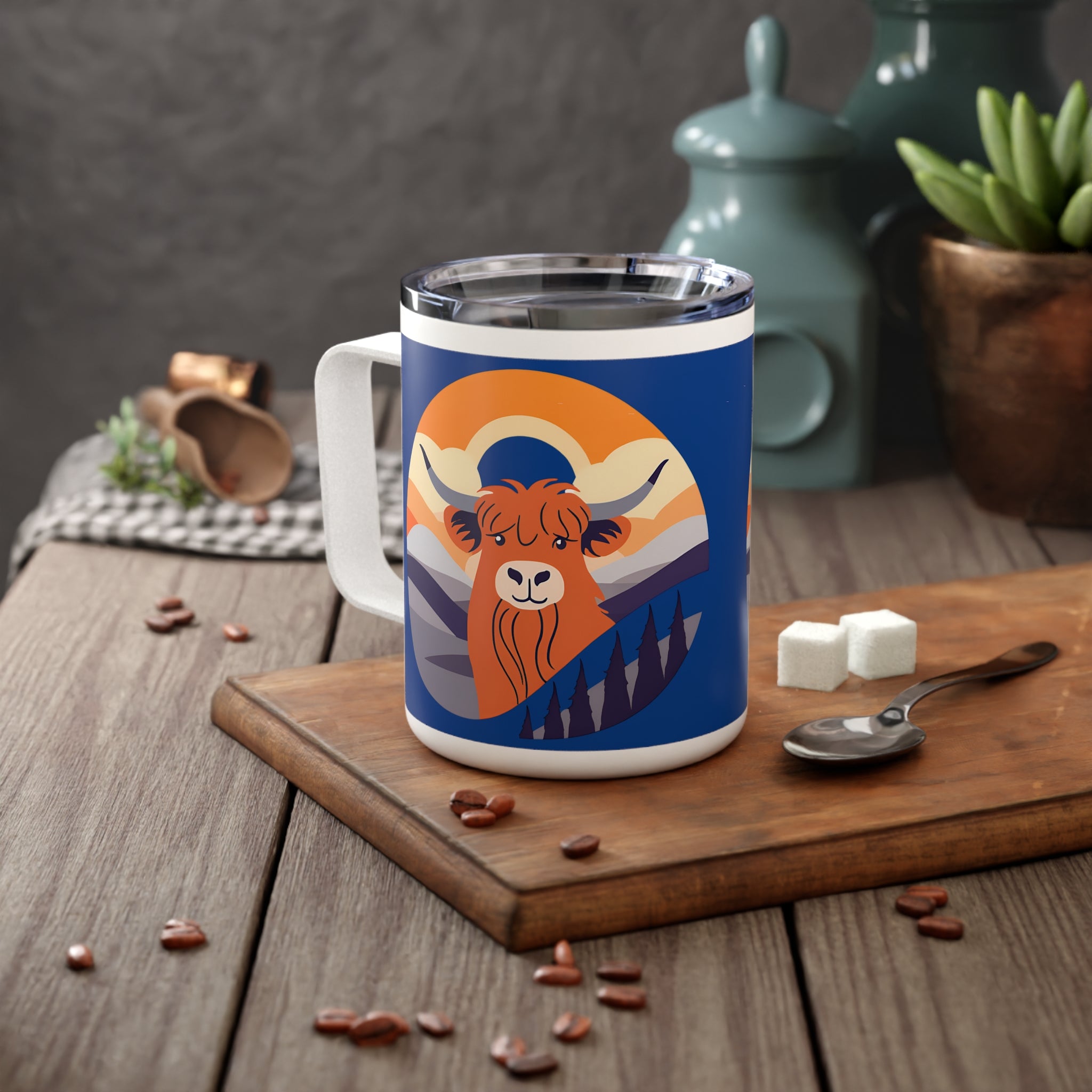 Cute Highland Cow Sunset Design 10oz Insulated Coffee Mug