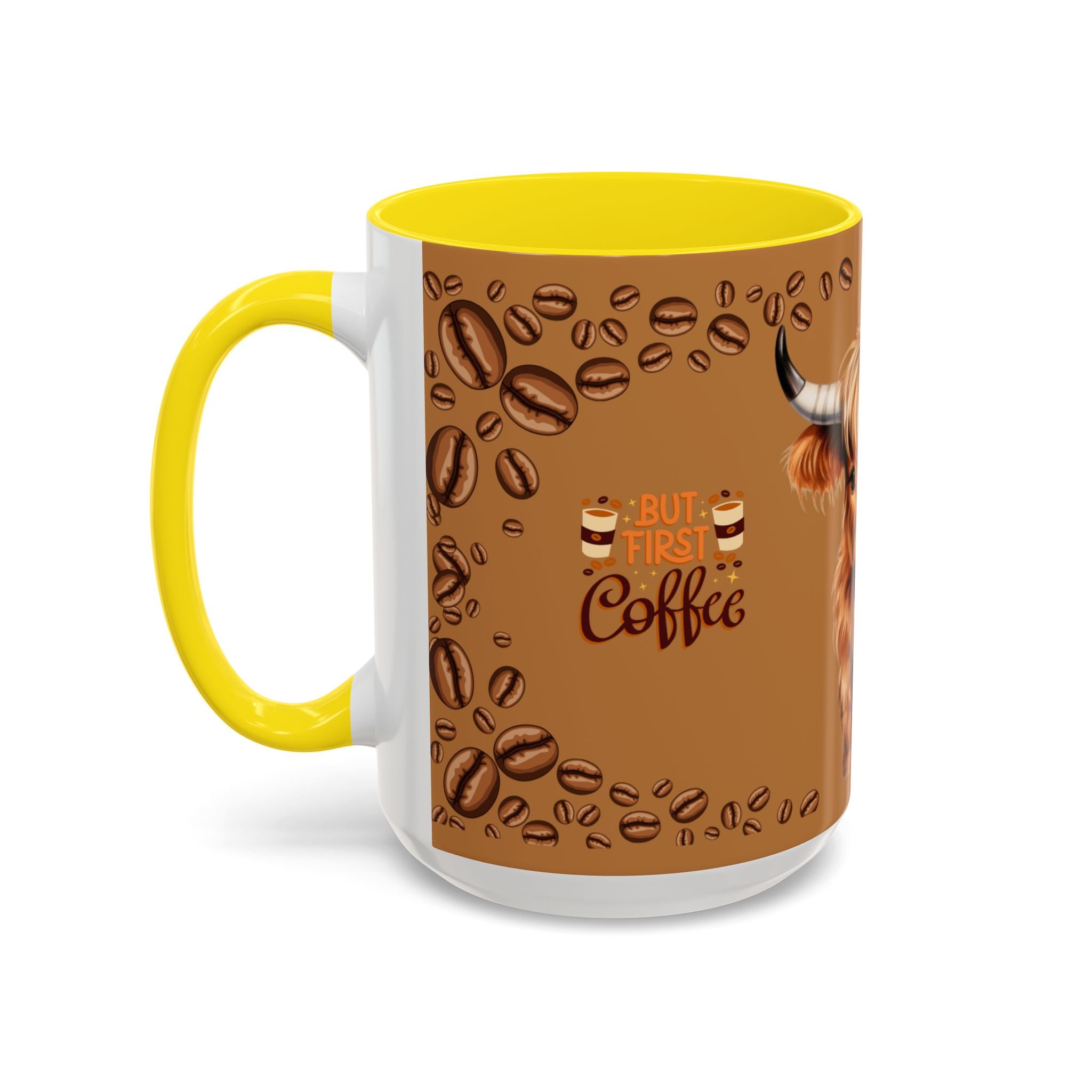 Highland Cow Coffee Mug — 'But First Coffee' Highland Cow Accent Mug (11/15oz)