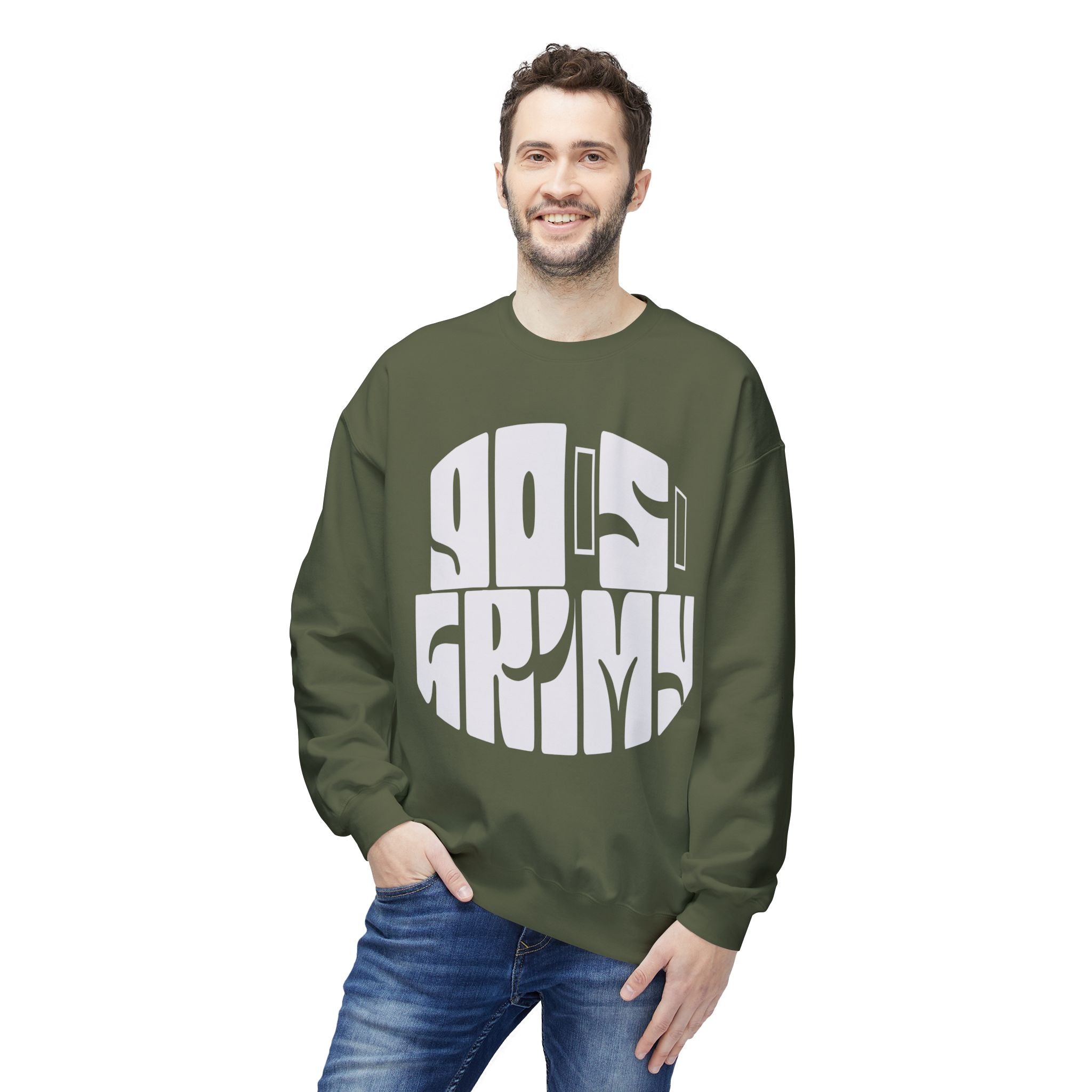 90s Grime Crewneck Sweatshirt — Retro Distorted Logo Pullover
