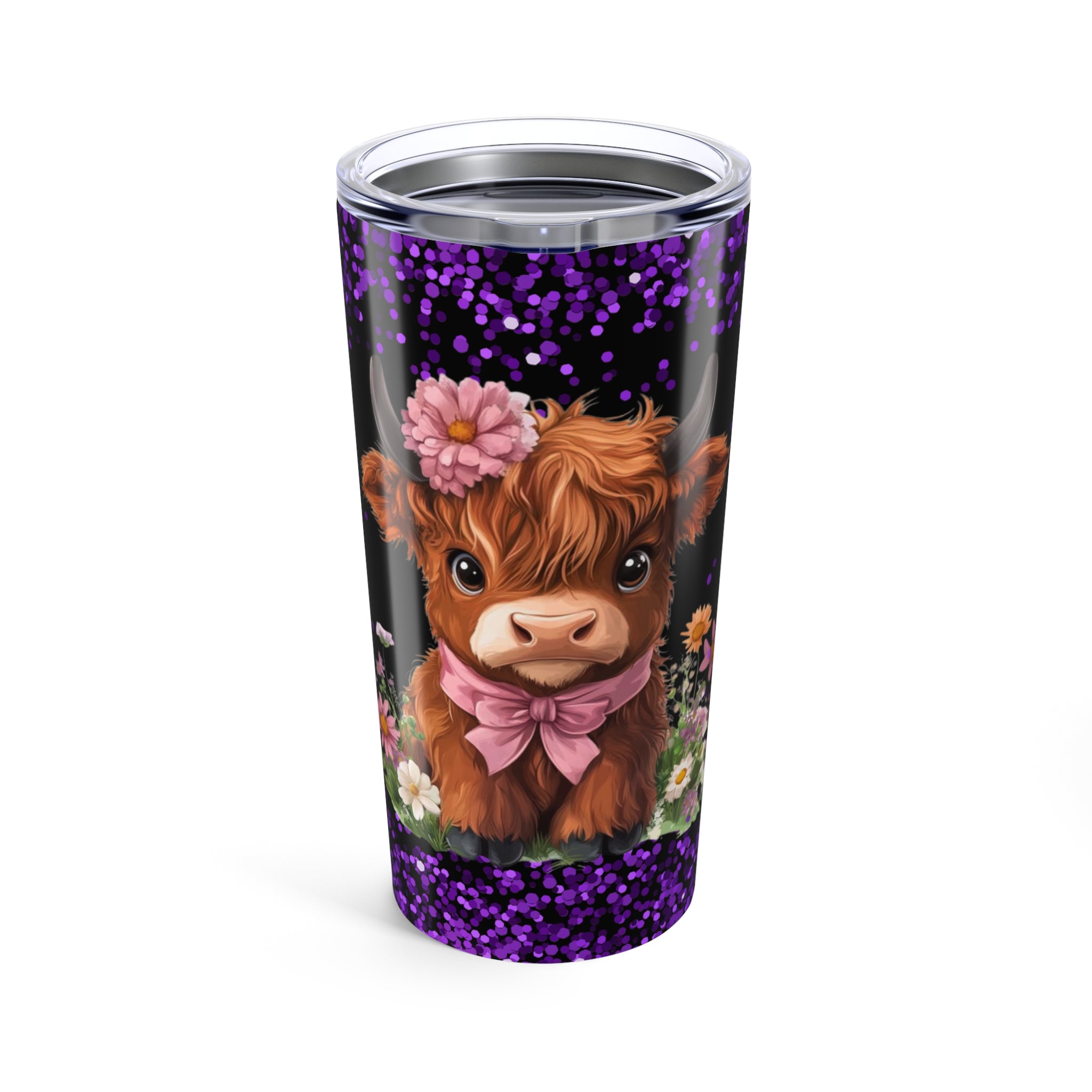 Highland Cow Tumbler Cute Floral Calf Insulated Travel Cup 20oz