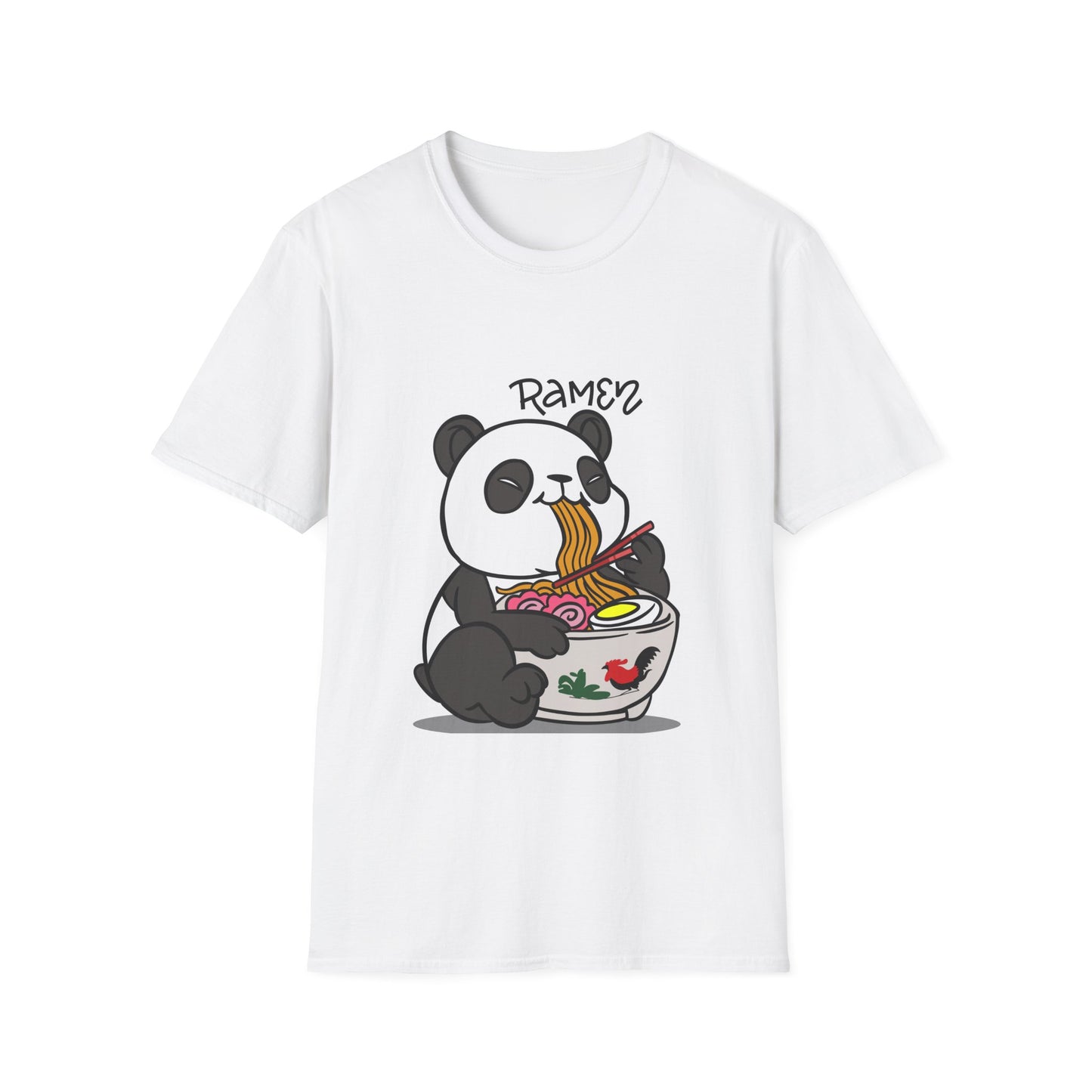 Cute Panda Ramen T-Shirt, Unisex Softstyle Tee, Foodie Gift, Casual Wear, Animal Lover Shirt, Fun Graphic T-Shirt