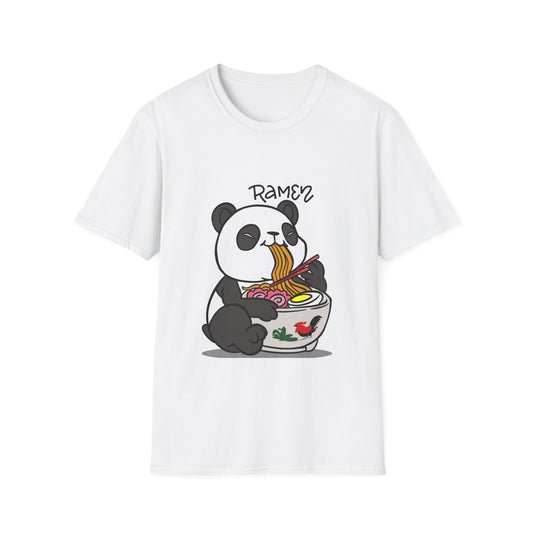 Cute Panda Ramen T-Shirt, Unisex Softstyle Tee, Foodie Gift, Casual Wear, Animal Lover Shirt, Fun Graphic T-Shirt