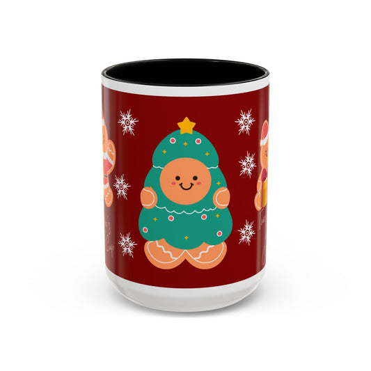Christmas Cookie & Milk Accent Mug — Holiday Gingerbread Tree Design (11/15oz)
