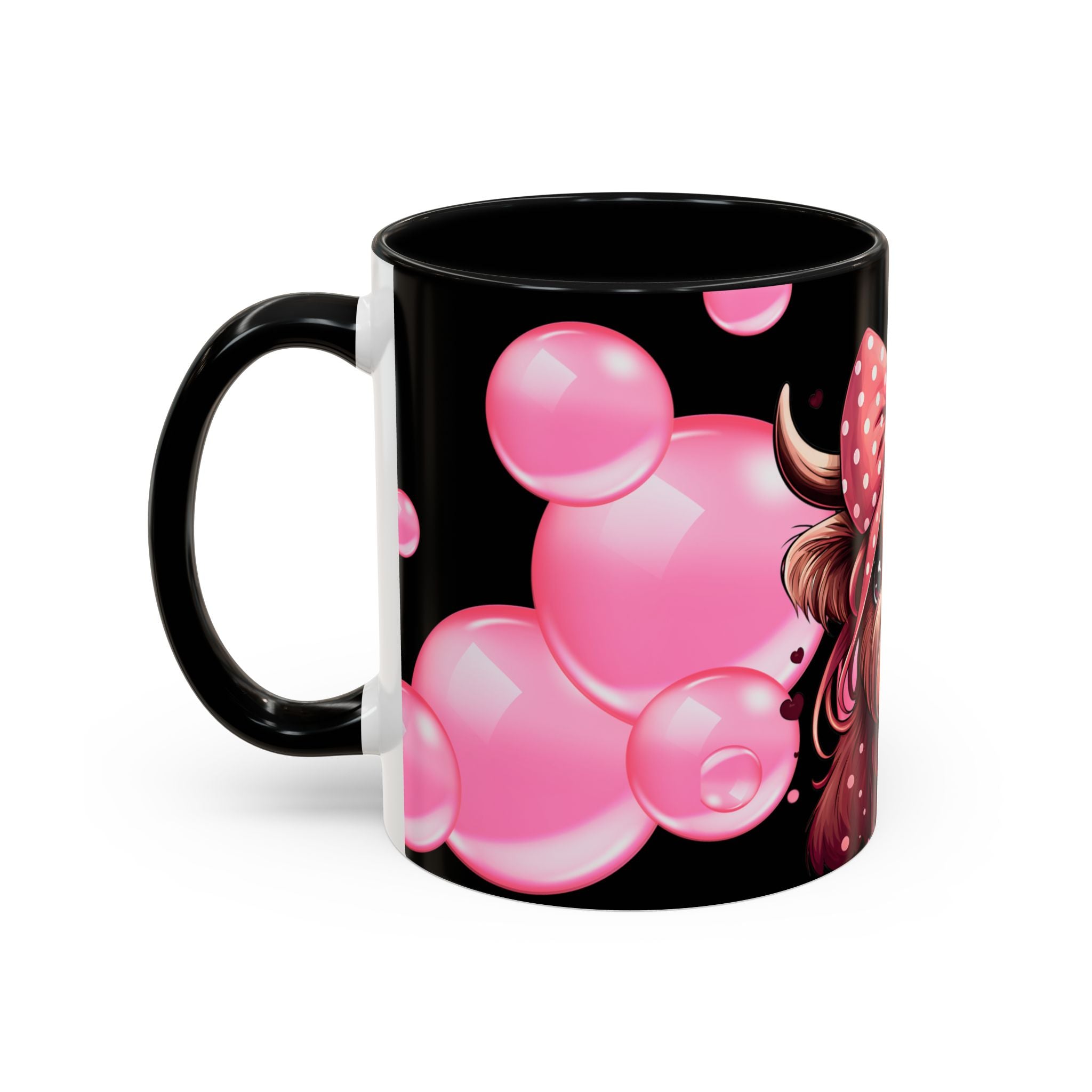 Highland Cow Bubblegum Mug  Cute Pink Bow Accent Coffee Cup (11/15oz)