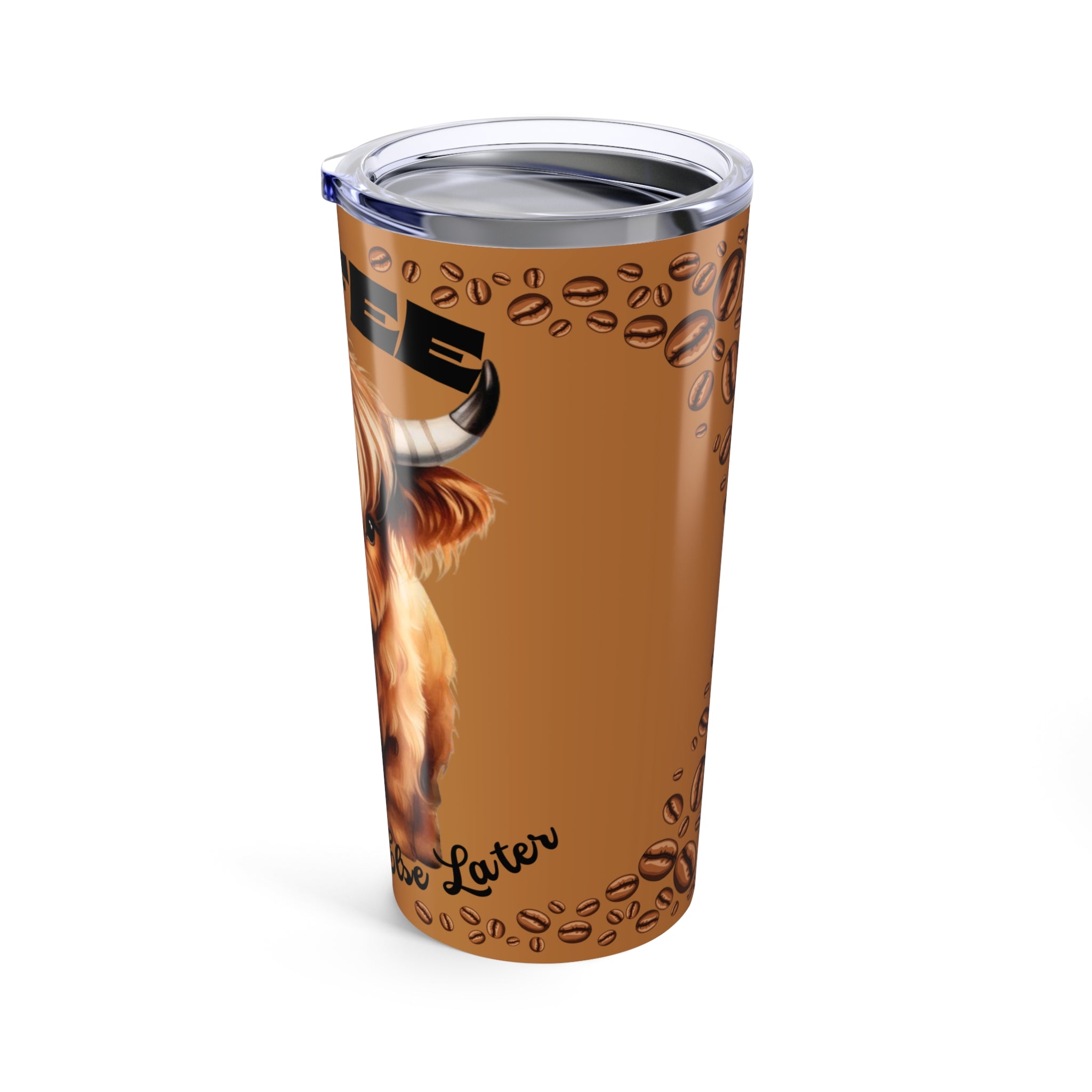 Cute Highland Cow Tumbler Coffee Mug  –   20oz Design, Coffee Beans Pattern
