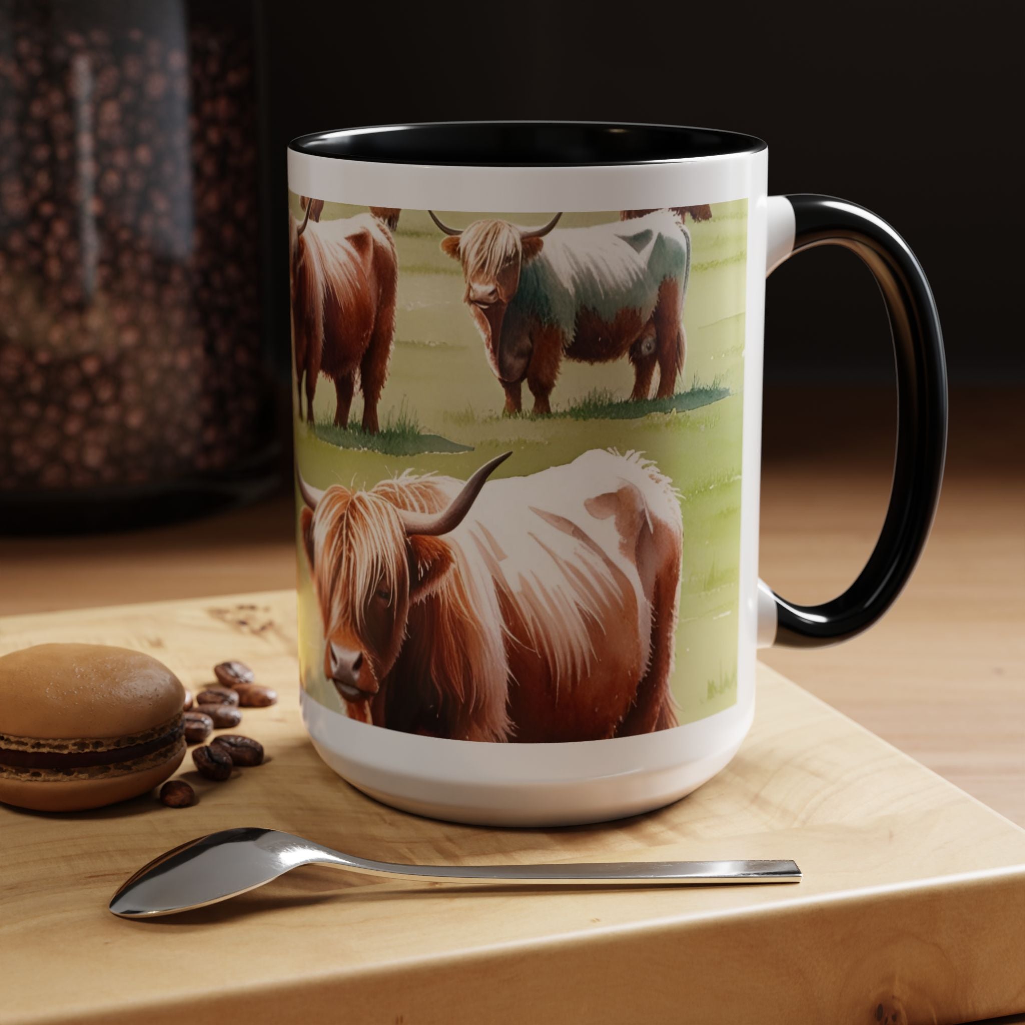Highland Cow Accent Coffee Mug — Cute Rustic Cattle Farm Design (11/15 oz)