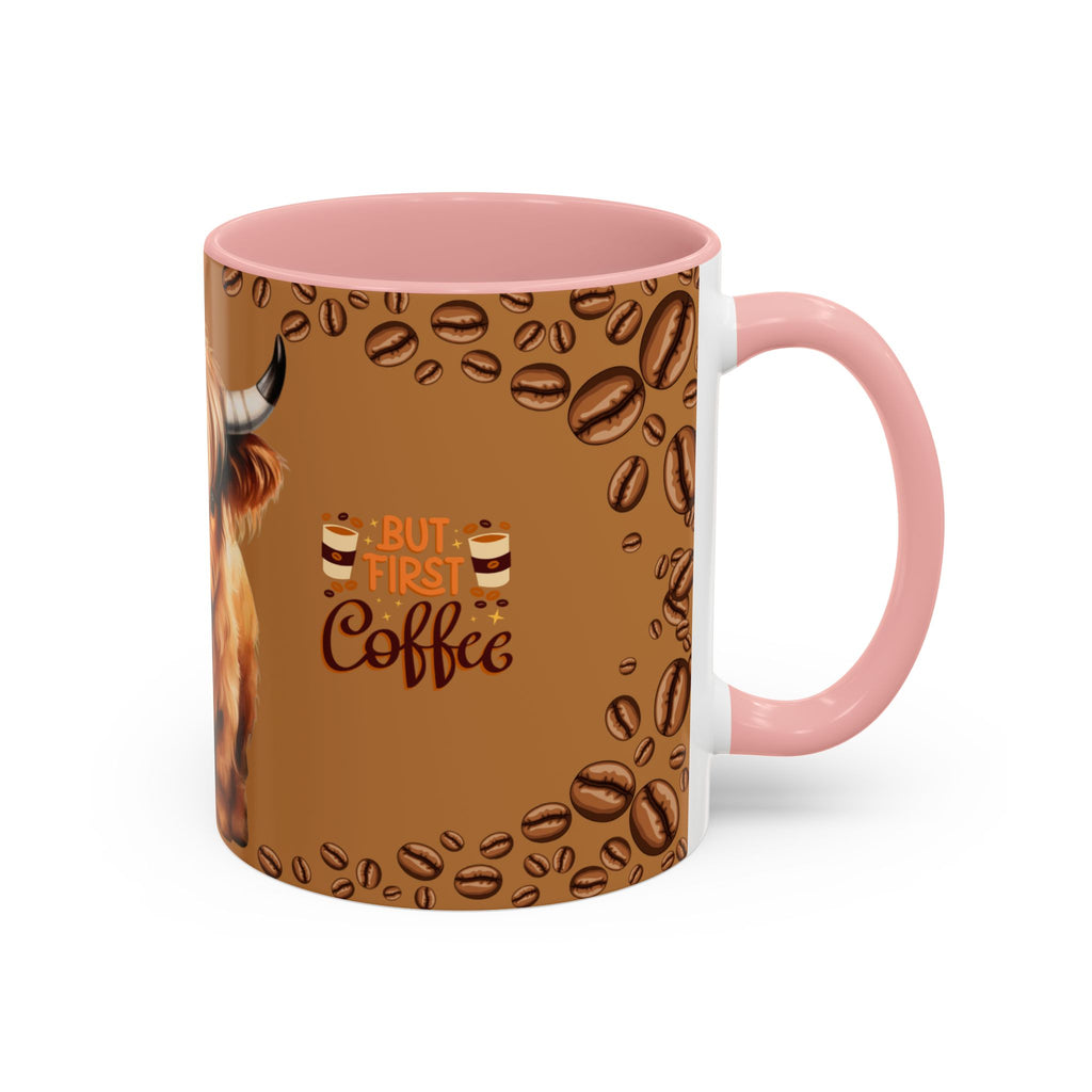 Highland Cow Coffee Mug — 'But First Coffee' Highland Cow Accent Mug (11/15oz)