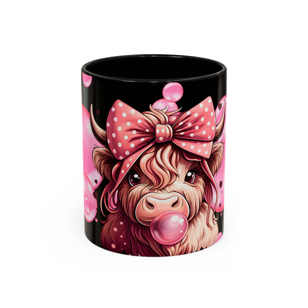 Highland Cow Bubblegum Mug  Cute Pink Bow Accent Coffee Cup (11/15oz)