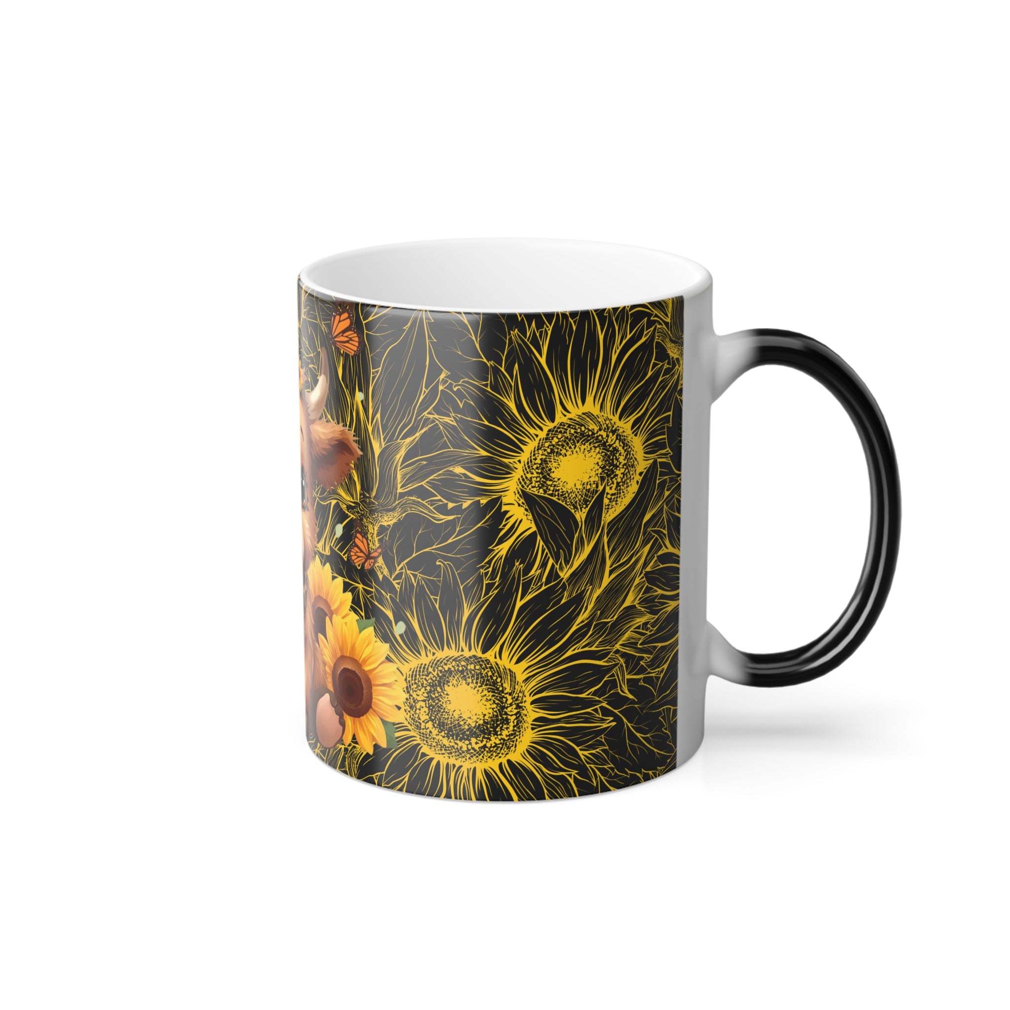 Highland Cow Sunflower Cow Color Changing or Morphing Mug