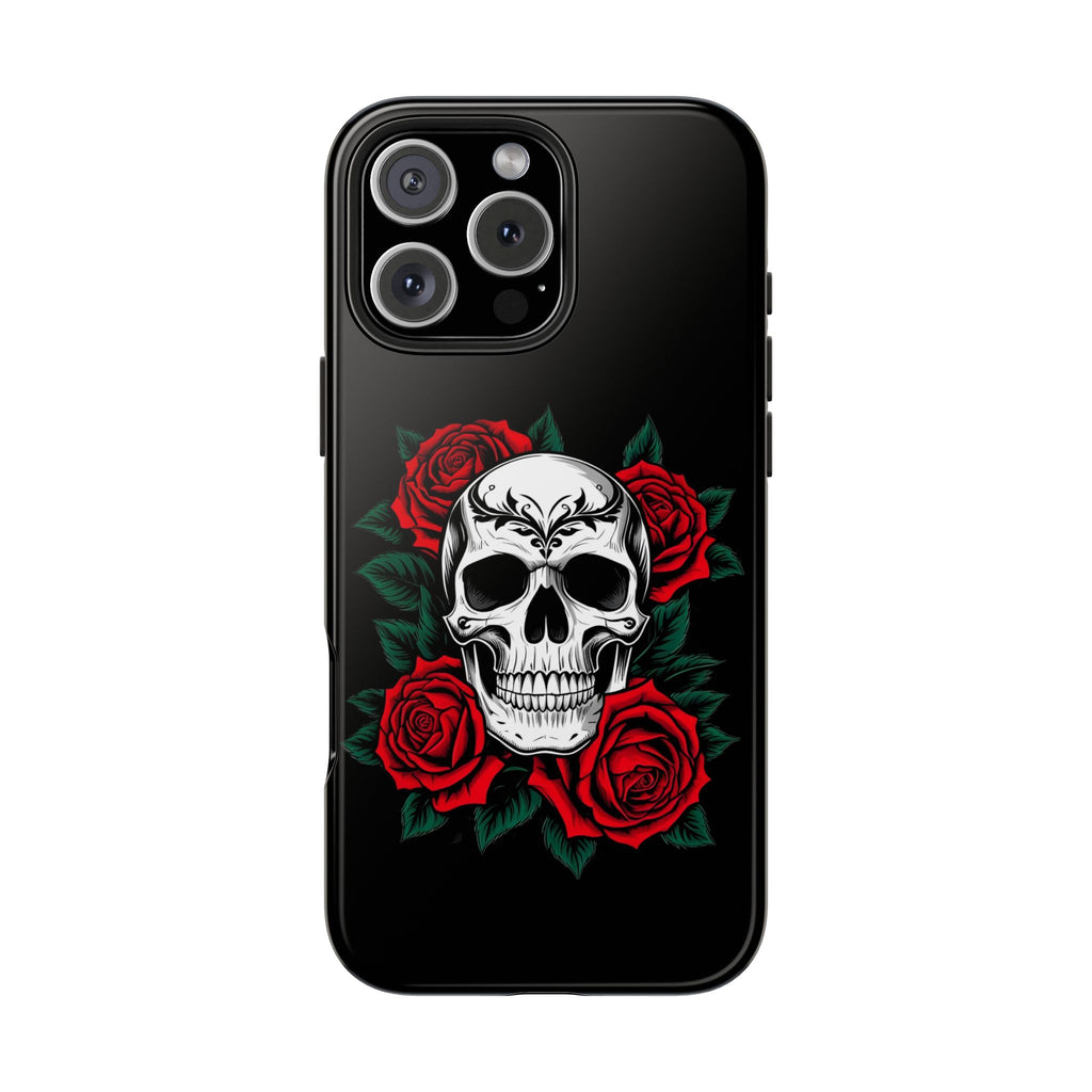 Skull and Roses Tough Phone Case — Durable Protective iPhone Cover with Vibrant Wing Design