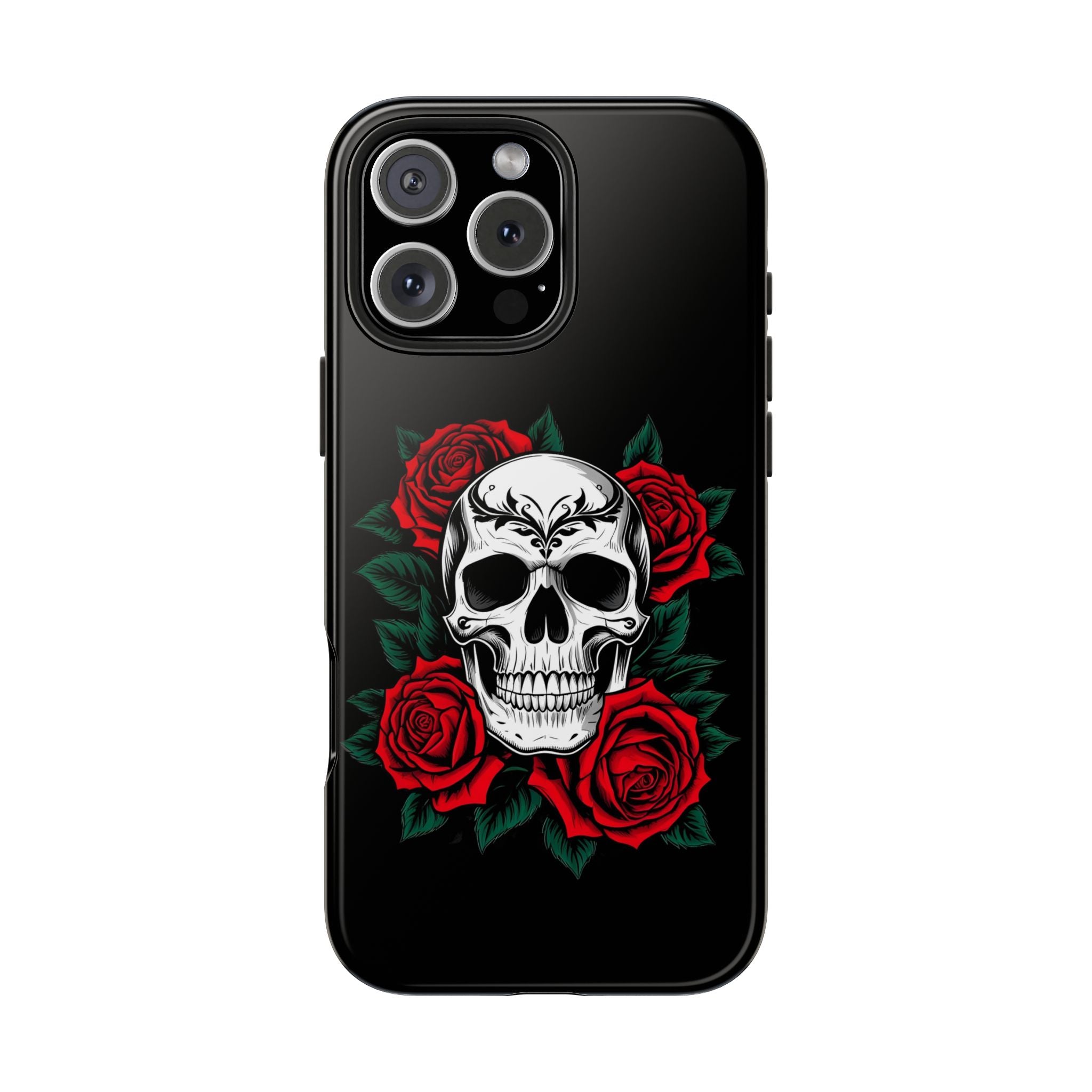 Skull and Roses Tough Phone Case — Durable Protective iPhone Cover with Vibrant Wing Design
