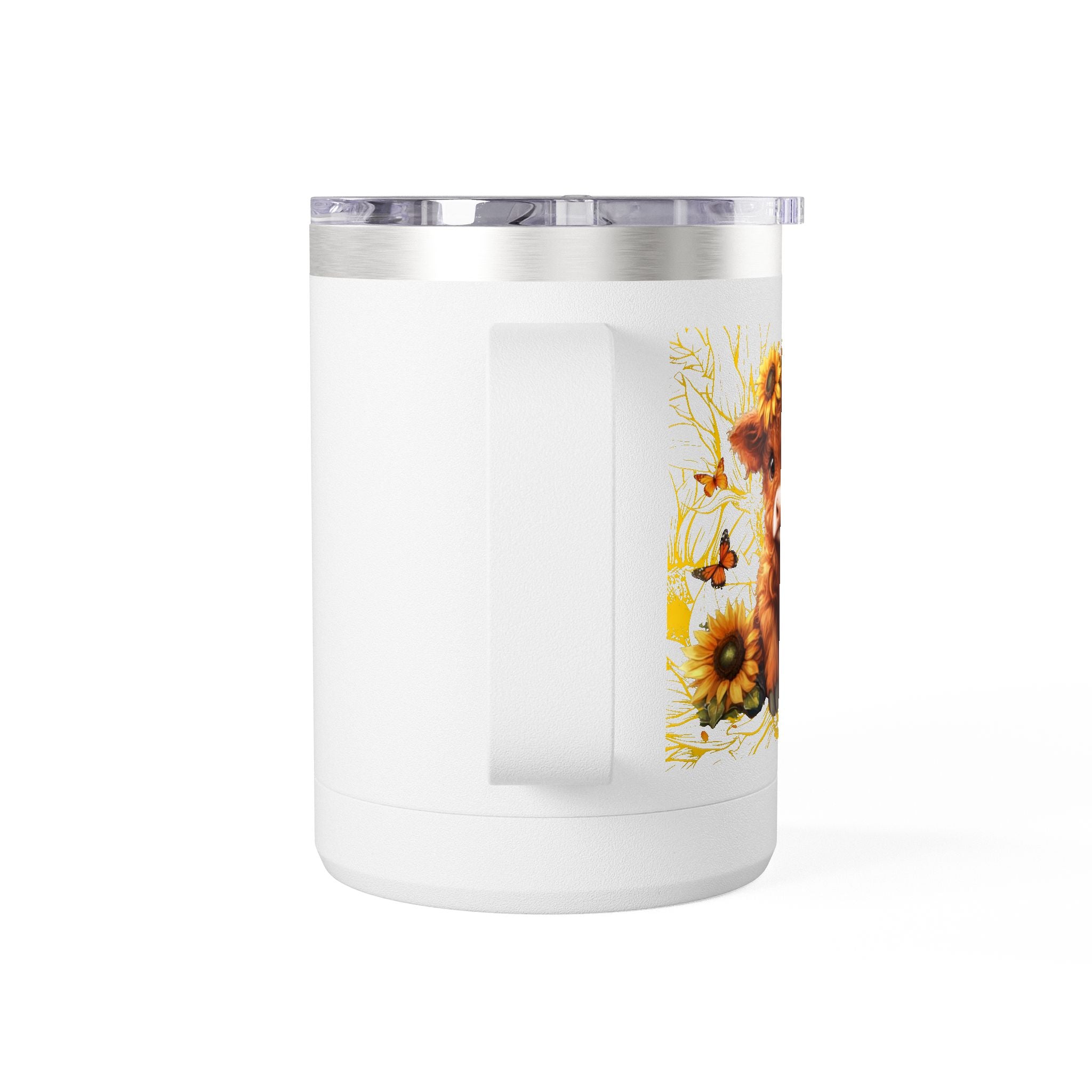 Highland Cow Travel Mug - Floral Sunflower Coffee Tumbler 15oz