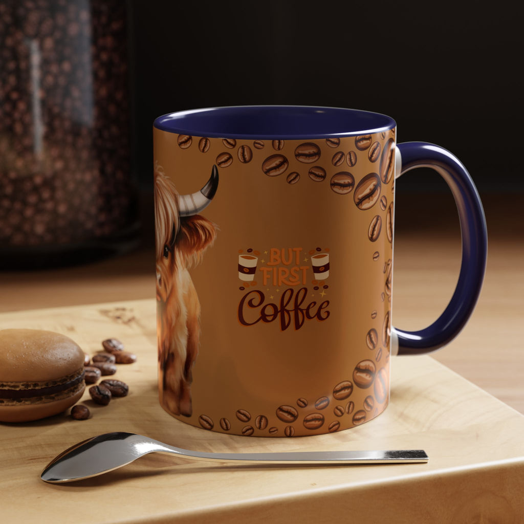 Highland Cow Coffee Mug — 'But First Coffee' Highland Cow Accent Mug (11/15oz)