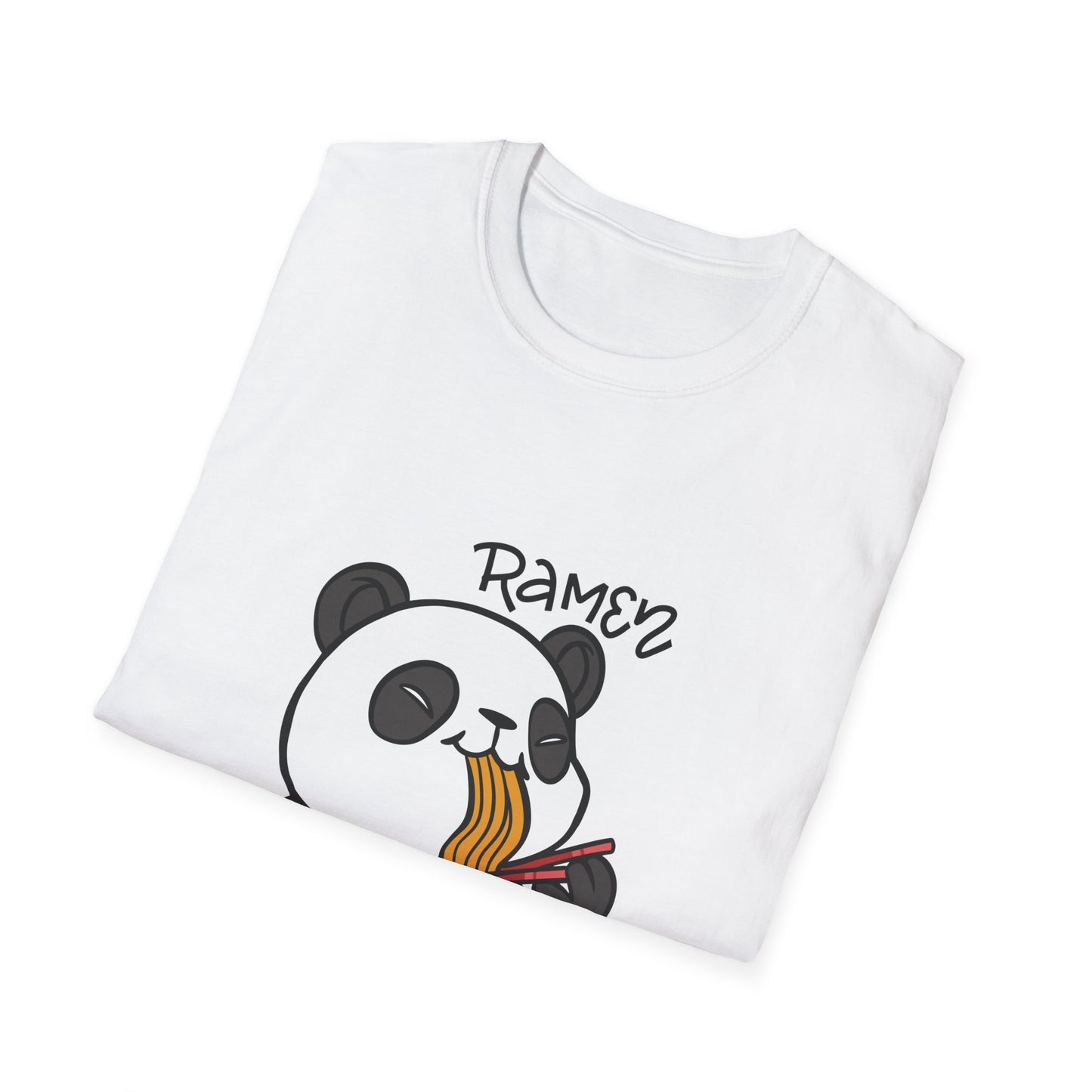 Cute Panda Ramen T-Shirt, Unisex Softstyle Tee, Foodie Gift, Casual Wear, Animal Lover Shirt, Fun Graphic T-Shirt